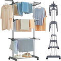 4-Tier Folding Clothes Drying Rack with Wheels and Adjustable Side Wings - Stainless Steel