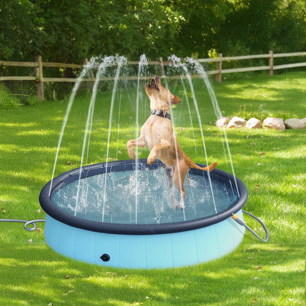 Folding Dog Swimming Pool with Sprinkler 120cm - Blue - Rivercity House & Home Co. (ABN 18 642 972 209) - Affordable Modern Furniture Australia