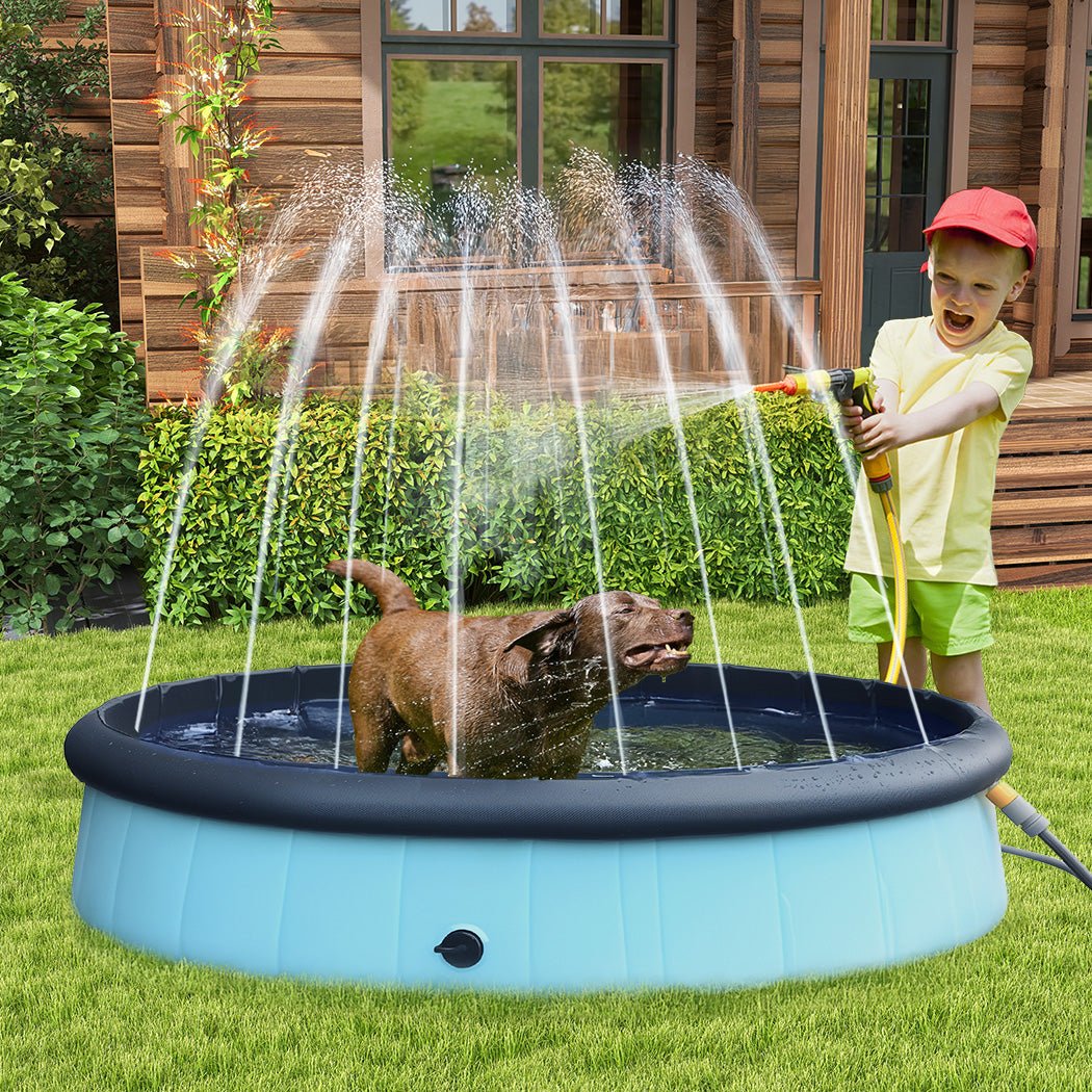 Folding Dog Swimming Pool with Sprinkler - Blue - Rivercity House & Home Co. (ABN 18 642 972 209) - Affordable Modern Furniture Australia