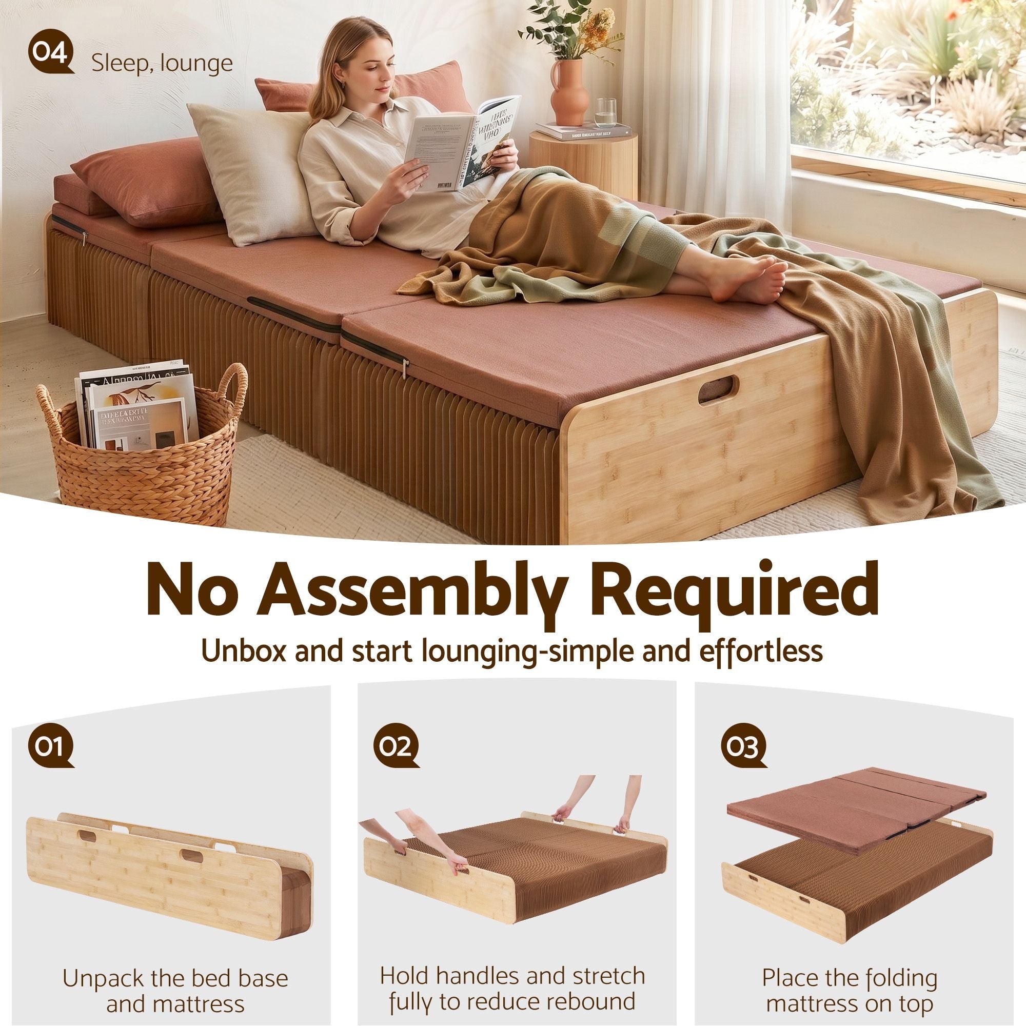 Folding Kraft Paper Bed Frame with Mattress and Pillow 300kg Capacity 200x120cm - Furniture > Bedroom > Beds & Bed Frames - Rivercity House & Home Co. (ABN 18 642 972 209) - Affordable Modern Furniture Australia