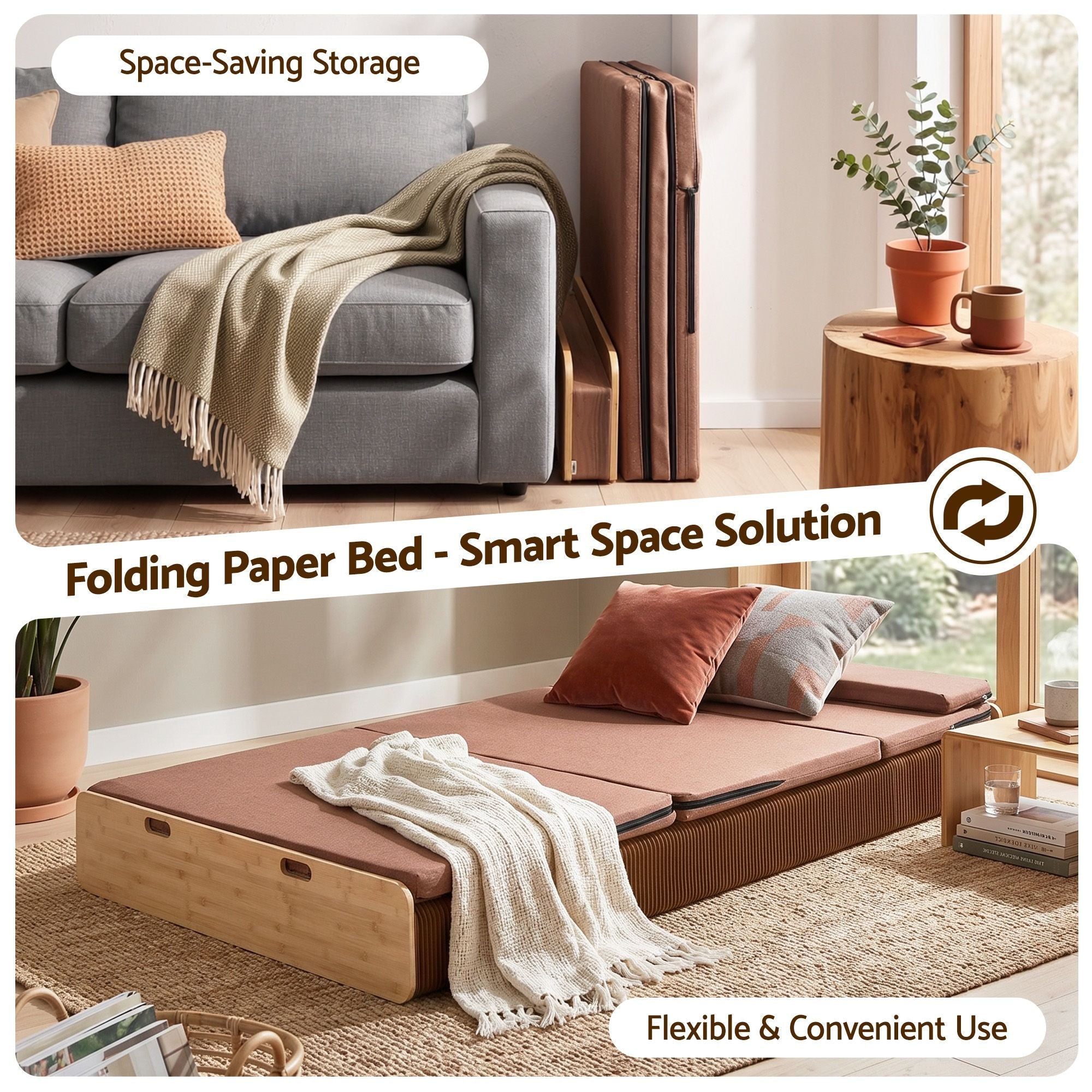 Folding Kraft Paper Bed Frame with Mattress and Pillow 300kg Capacity 200x120cm - Furniture > Bedroom > Beds & Bed Frames - Rivercity House & Home Co. (ABN 18 642 972 209) - Affordable Modern Furniture Australia