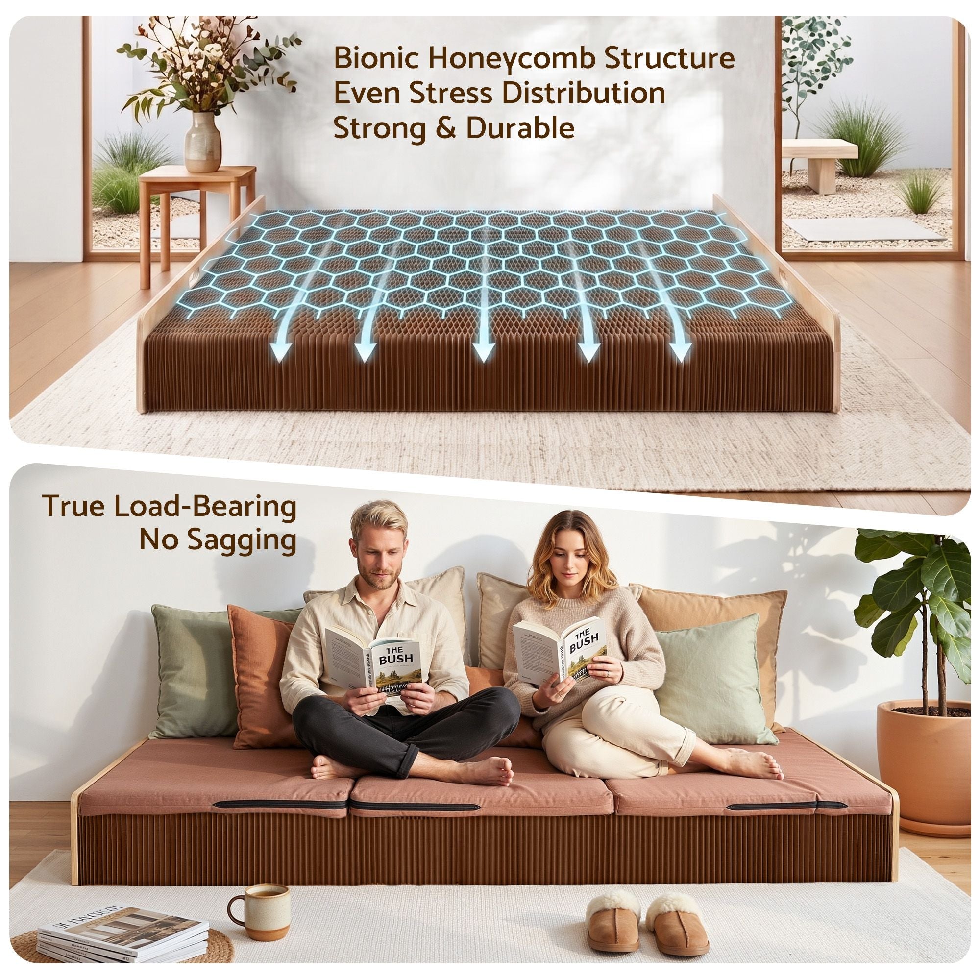 Folding Kraft Paper Bed Frame with Mattress and Pillow 300kg Capacity 200x120cm - Furniture > Bedroom > Beds & Bed Frames - Rivercity House & Home Co. (ABN 18 642 972 209) - Affordable Modern Furniture Australia