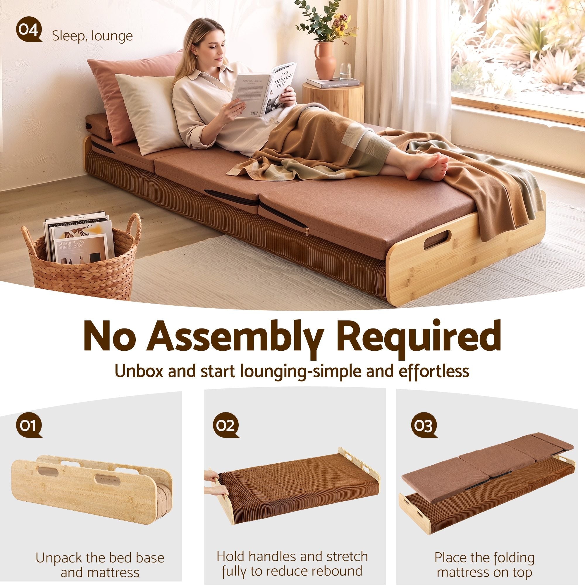 Folding Kraft Paper Bed Frame with Mattress and Pillow 300kg Capacity 200x60cm - Furniture > Bedroom > Beds & Bed Frames - Rivercity House & Home Co. (ABN 18 642 972 209) - Affordable Modern Furniture Australia