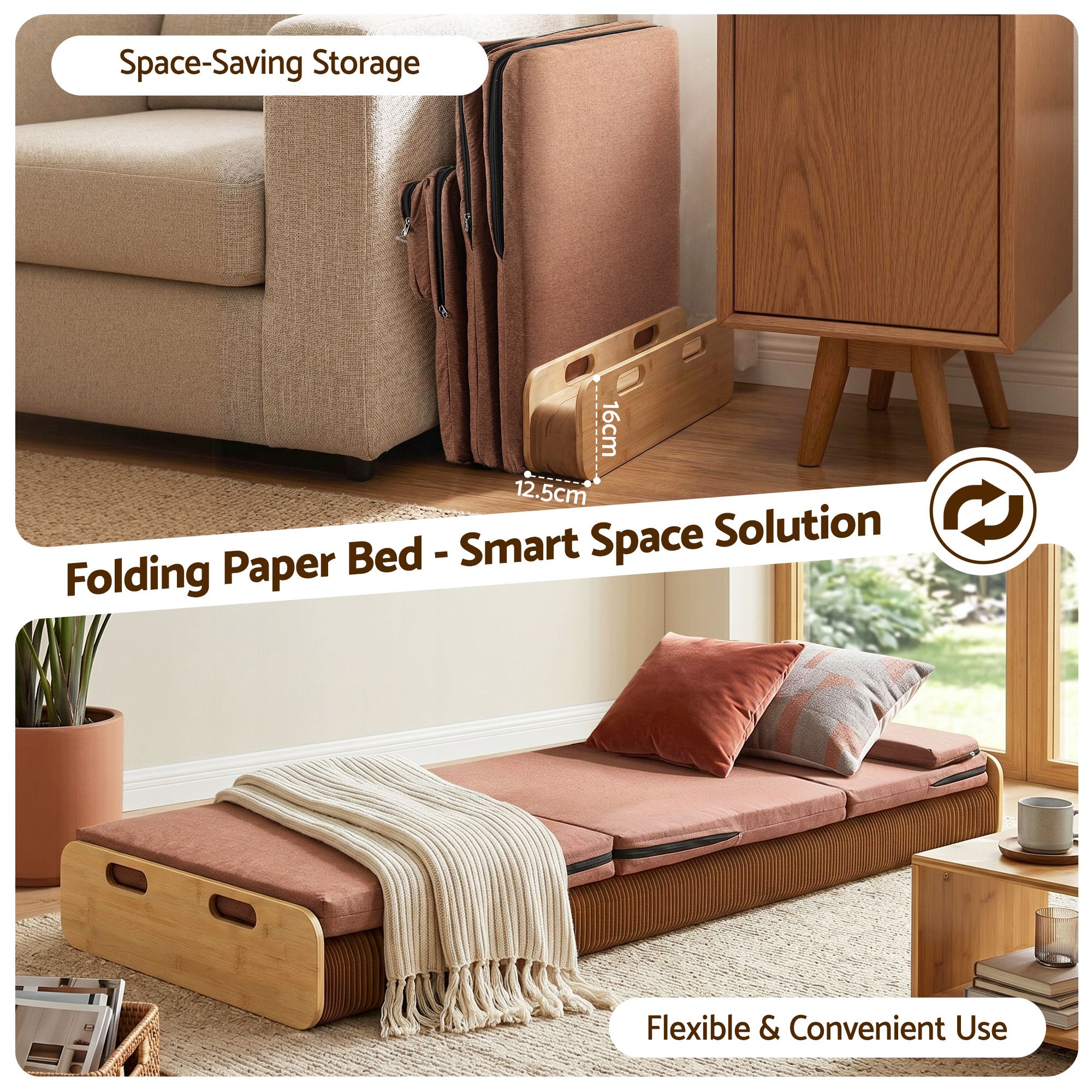 Folding Kraft Paper Bed Frame with Mattress and Pillow 300kg Capacity 200x60cm - Furniture > Bedroom > Beds & Bed Frames - Rivercity House & Home Co. (ABN 18 642 972 209) - Affordable Modern Furniture Australia