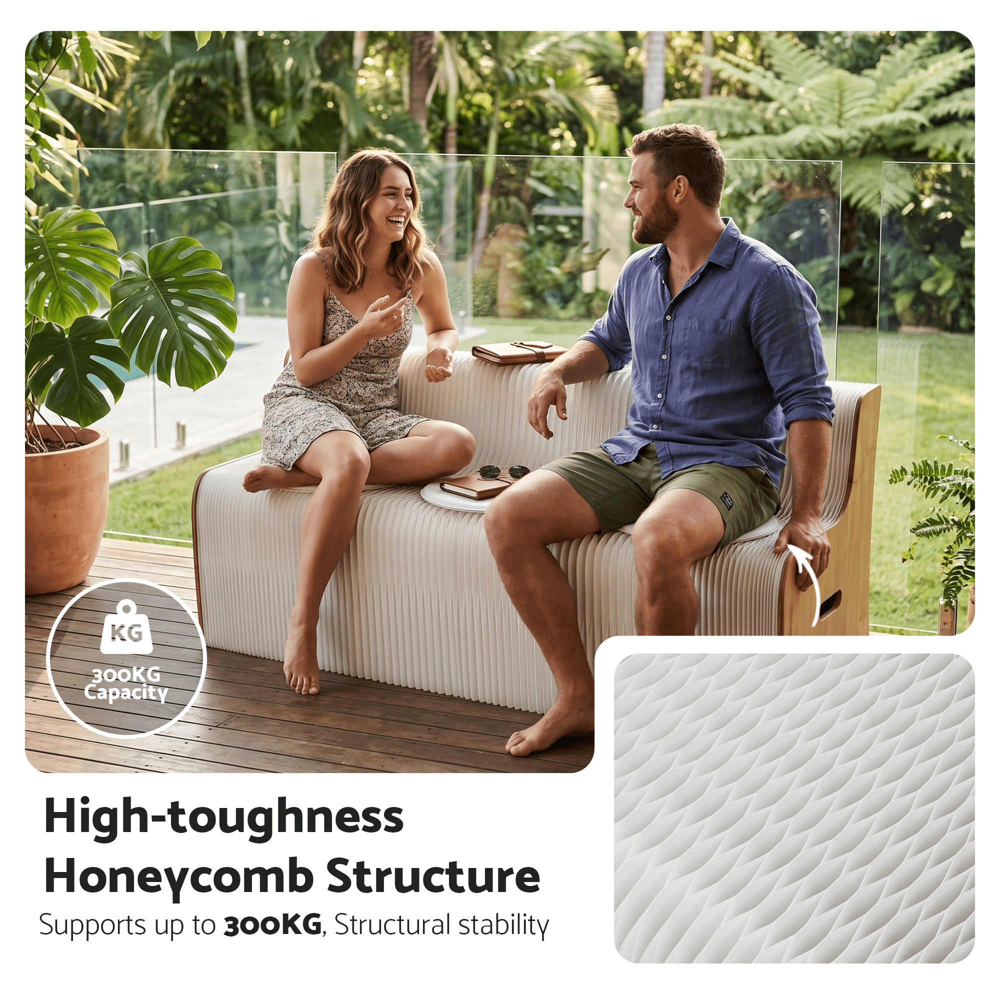 Folding Kraft Paper Sofa 3 Seater Accordion Bench with PU Leather Cushion Collapsible Couch 300kg Capacity 150x59x63cm - Furniture > Sofas > Sofas & Sofa Beds - Rivercity House & Home Co. (ABN 18 642 972 209) - Affordable Modern Furniture Australia
