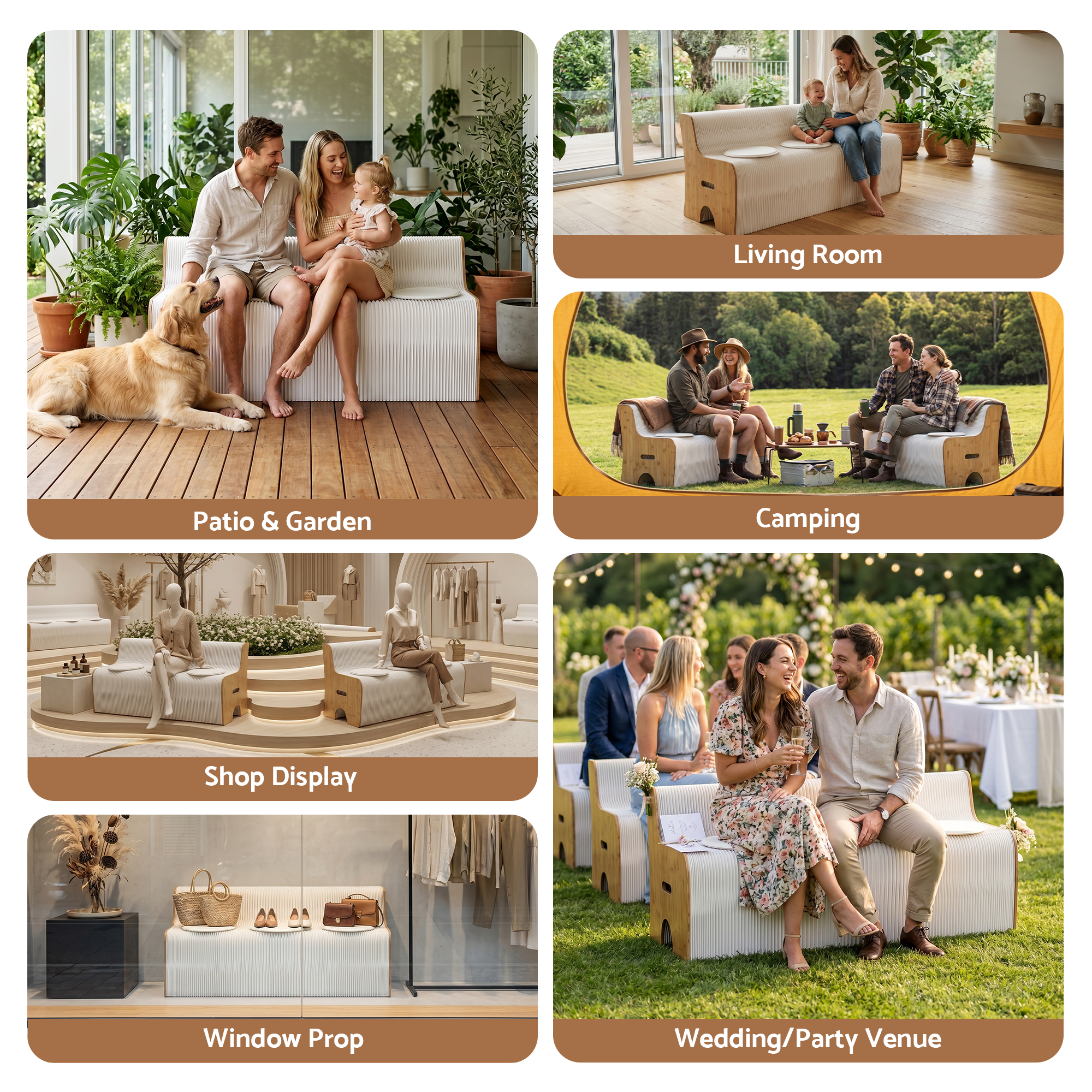 Folding Kraft Paper Sofa 3 Seater Accordion Bench with PU Leather Cushion Collapsible Couch 300kg Capacity 150x59x63cm - Furniture > Sofas > Sofas & Sofa Beds - Rivercity House & Home Co. (ABN 18 642 972 209) - Affordable Modern Furniture Australia