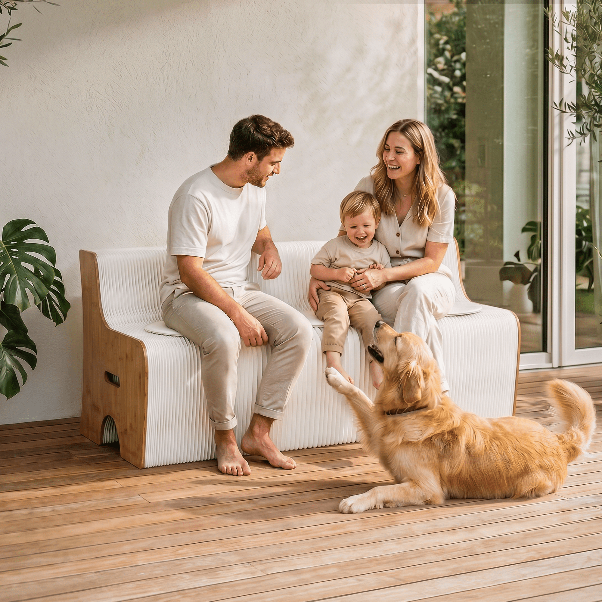 Folding Kraft Paper Sofa 3 Seater Accordion Bench with PU Leather Cushion Collapsible Couch 300kg Capacity 150x59x63cm - Furniture > Sofas > Sofas & Sofa Beds - Rivercity House & Home Co. (ABN 18 642 972 209) - Affordable Modern Furniture Australia