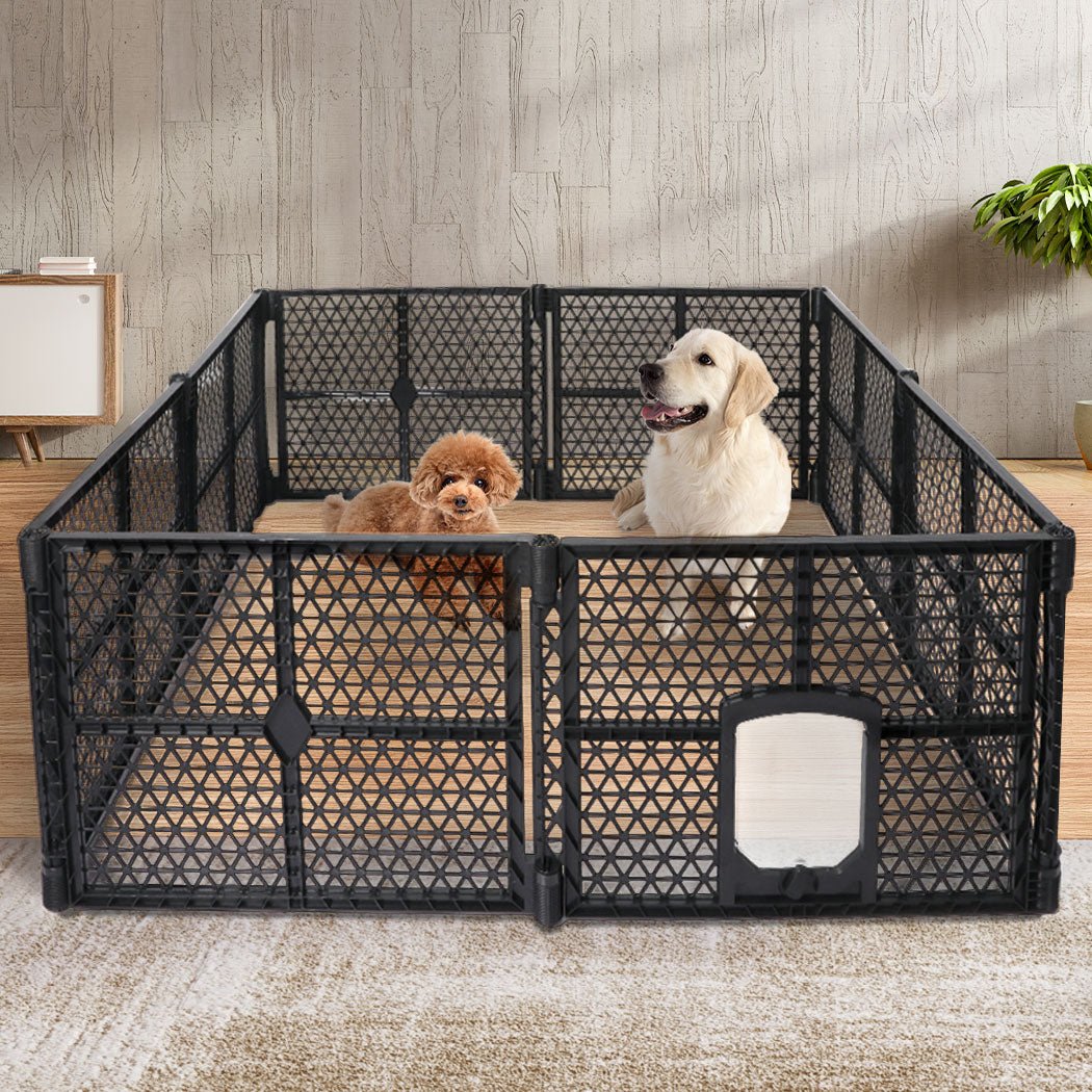 Folding Large Dog Playpen with Lockable Gate - Black - Rivercity House & Home Co. (ABN 18 642 972 209) - Affordable Modern Furniture Australia