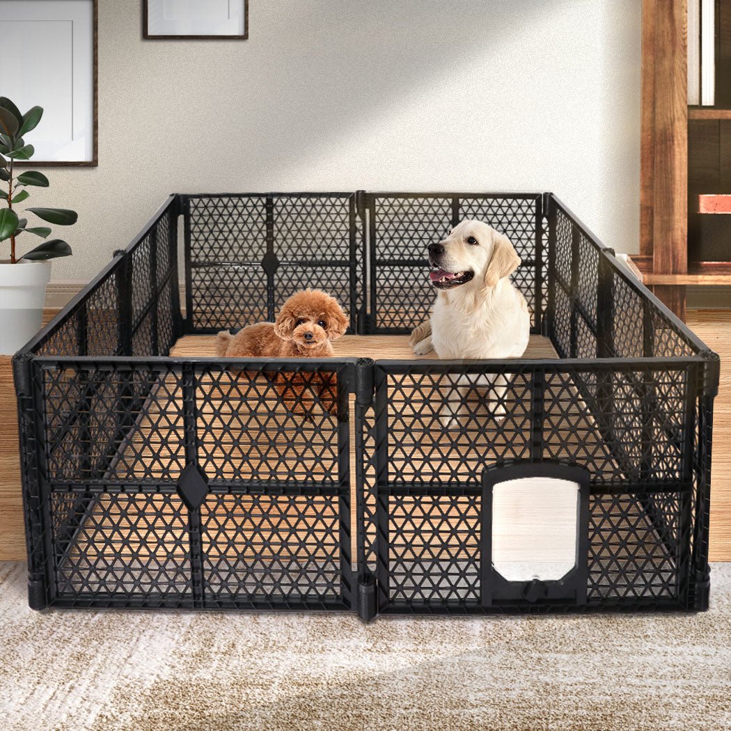 Folding Large Dog Playpen with Lockable Gate - Black - Rivercity House & Home Co. (ABN 18 642 972 209) - Affordable Modern Furniture Australia