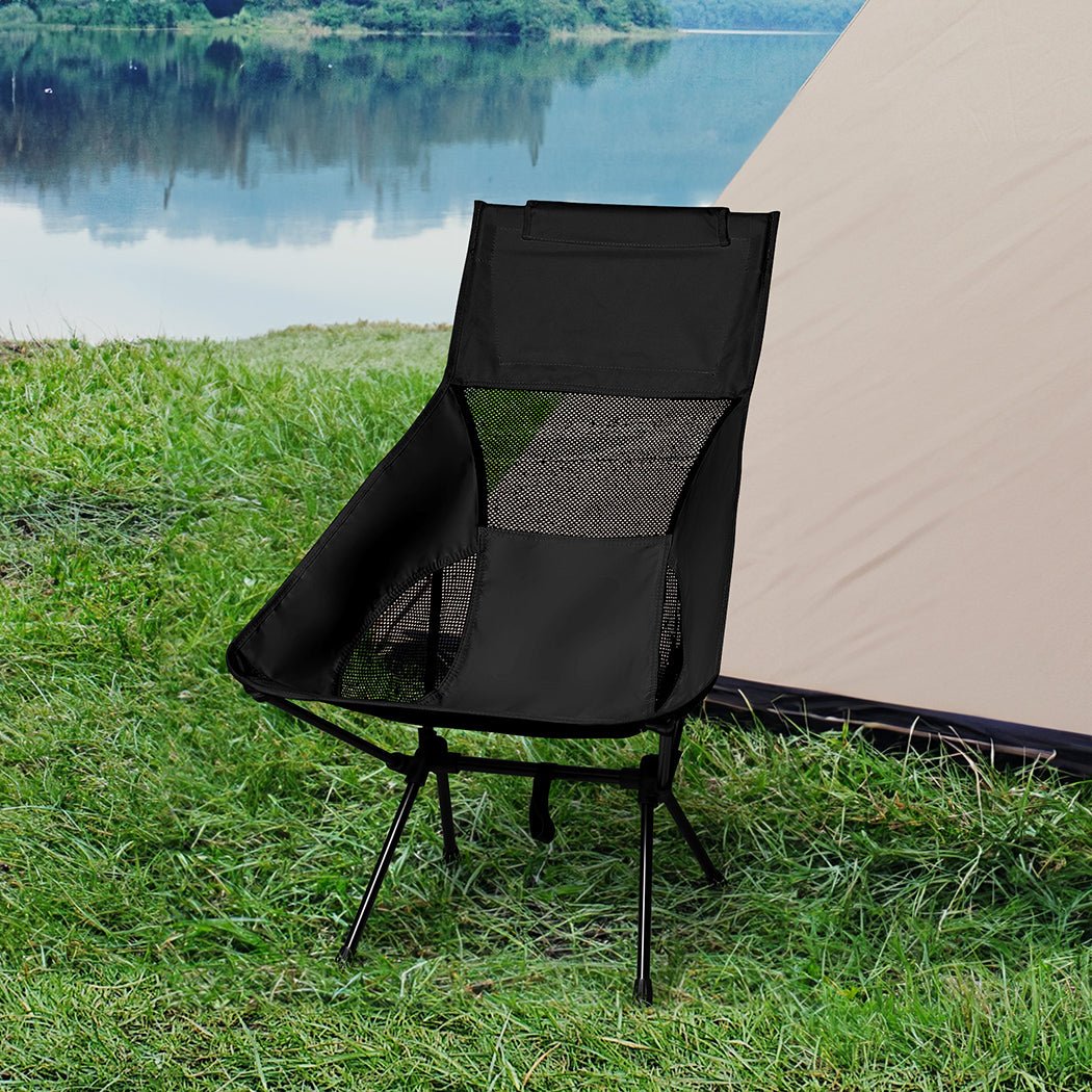 Folding Large Outdoor Camping Chair - Black - Rivercity House & Home Co. (ABN 18 642 972 209) - Affordable Modern Furniture Australia