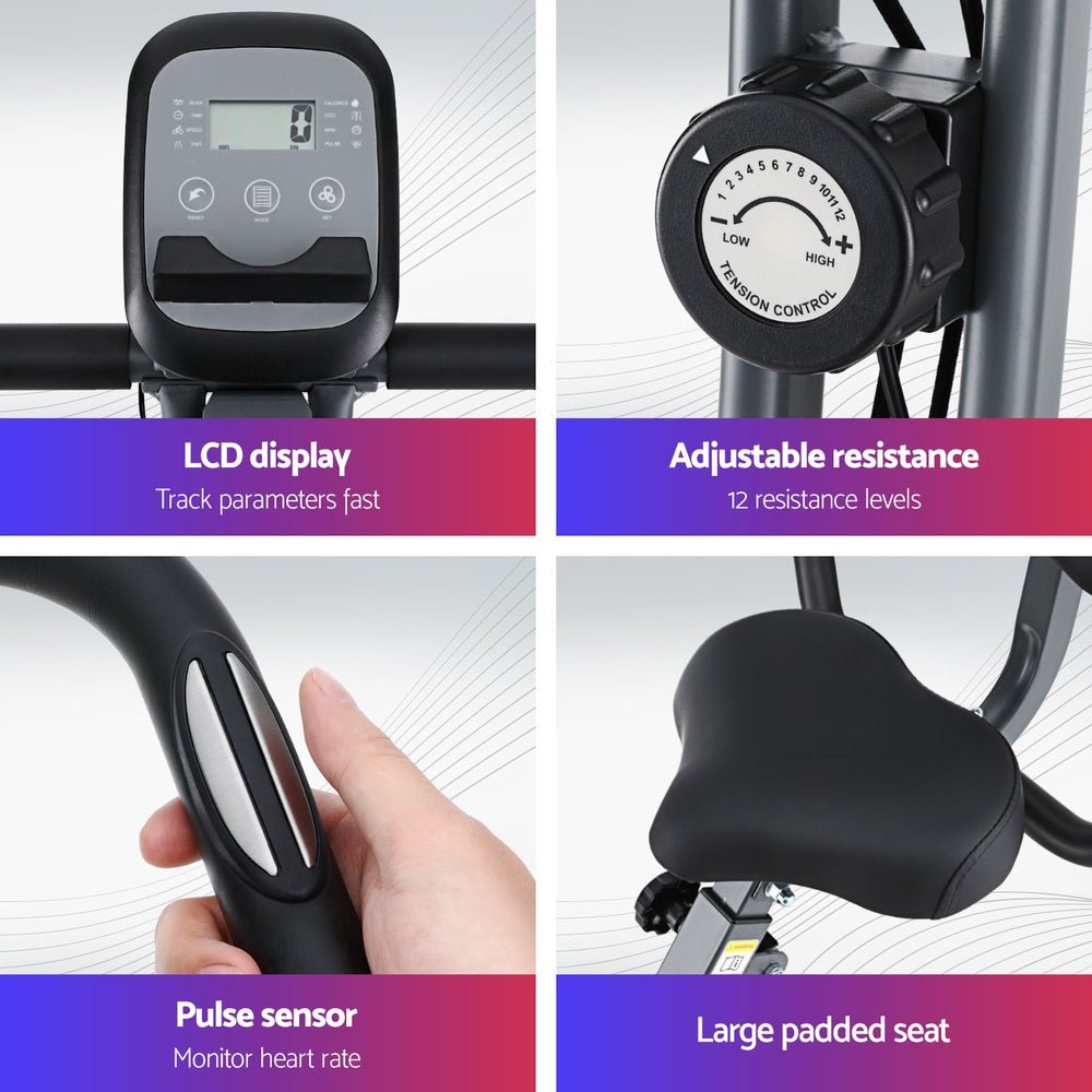 Folding Magnetic Resistance X-Frame Exercise Bike with LCD Monitor - Black - Sports & Fitness > Exercise, Gym & Fitness > Exercise Bikes - Rivercity House & Home Co. (ABN 18 642 972 209) - Affordable Modern Furniture Australia
