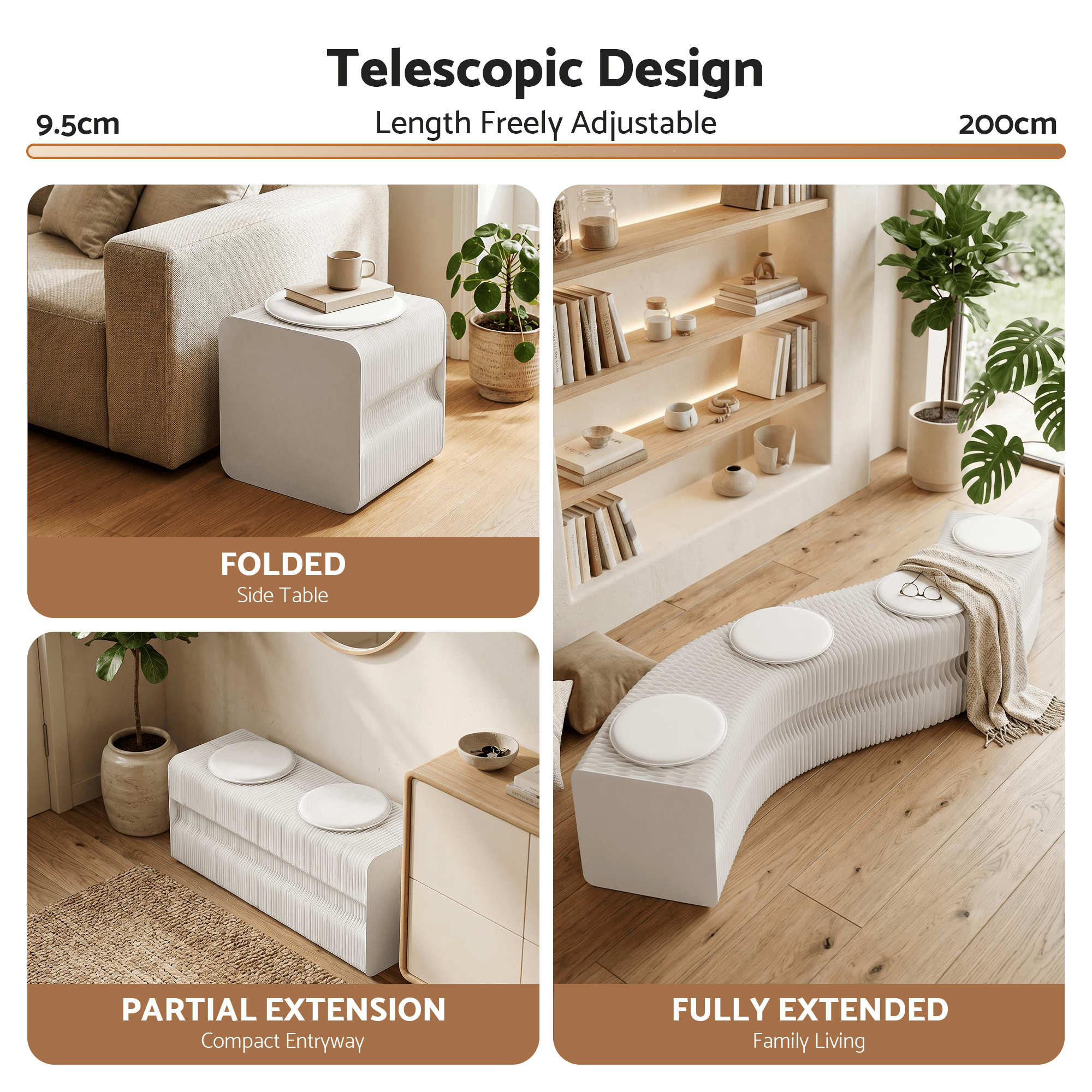 Folding Paper Bench With 4 PU Leather Seat Pads Expandable Accordion Stool For 4 Seats - Furniture > Living Room > Ottomans & Footstools - Rivercity House & Home Co. (ABN 18 642 972 209) - Affordable Modern Furniture Australia