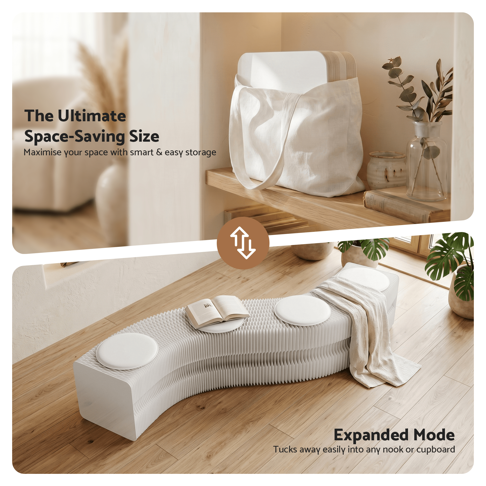 Folding Paper Bench With 4 PU Leather Seat Pads Expandable Accordion Stool For 4 Seats - Furniture > Living Room > Ottomans & Footstools - Rivercity House & Home Co. (ABN 18 642 972 209) - Affordable Modern Furniture Australia