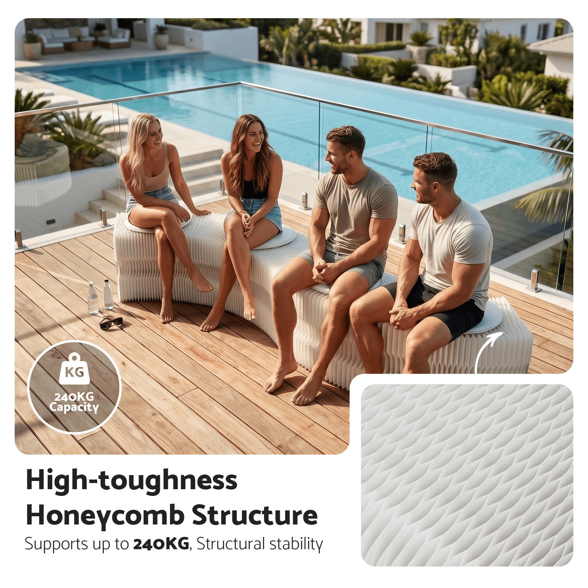 Folding Paper Bench With 4 PU Leather Seat Pads Expandable Accordion Stool For 4 Seats - Furniture > Living Room > Ottomans & Footstools - Rivercity House & Home Co. (ABN 18 642 972 209) - Affordable Modern Furniture Australia