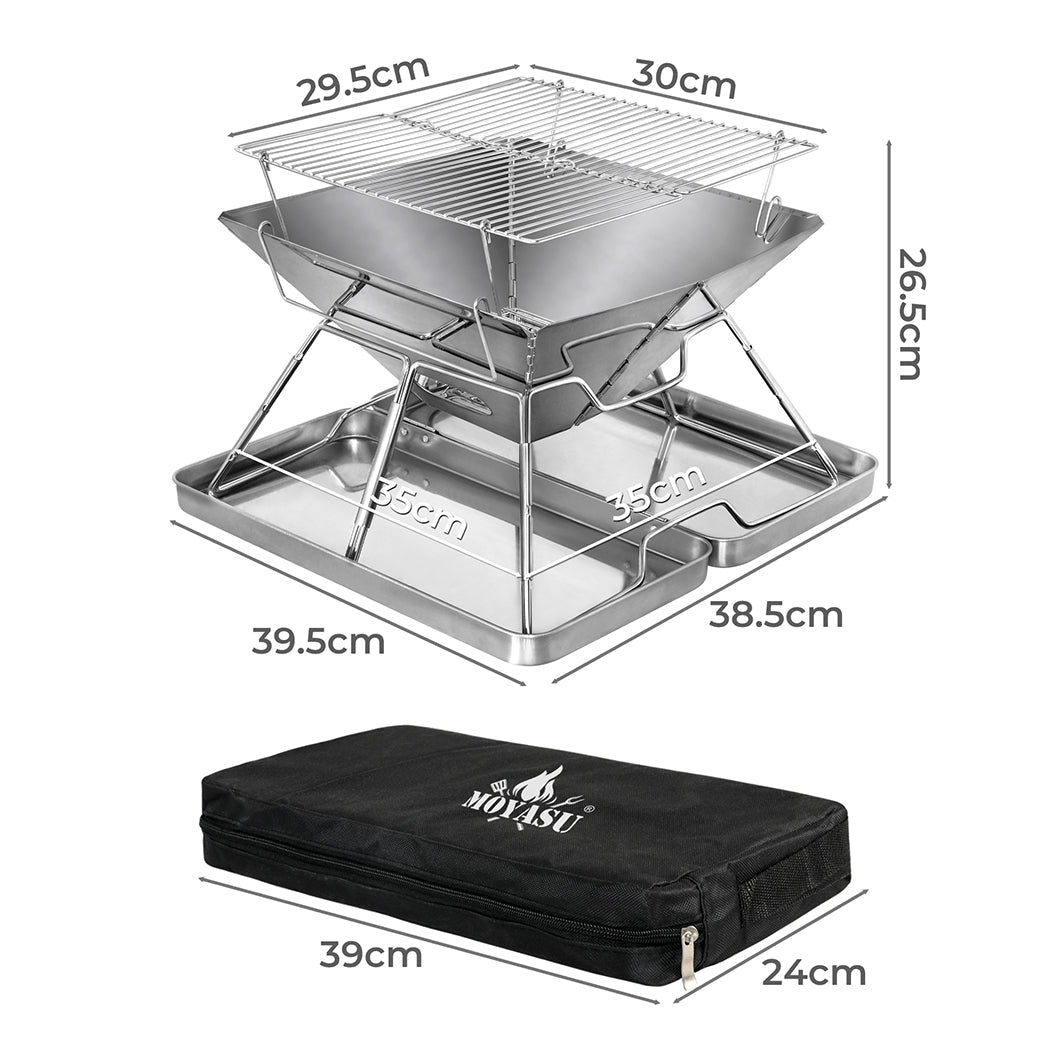 Folding Portable 2 - IN - 1 Charcoal BBQ Grill and Fire Pit - Silver - Rivercity House & Home Co. (ABN 18 642 972 209) - Affordable Modern Furniture Australia