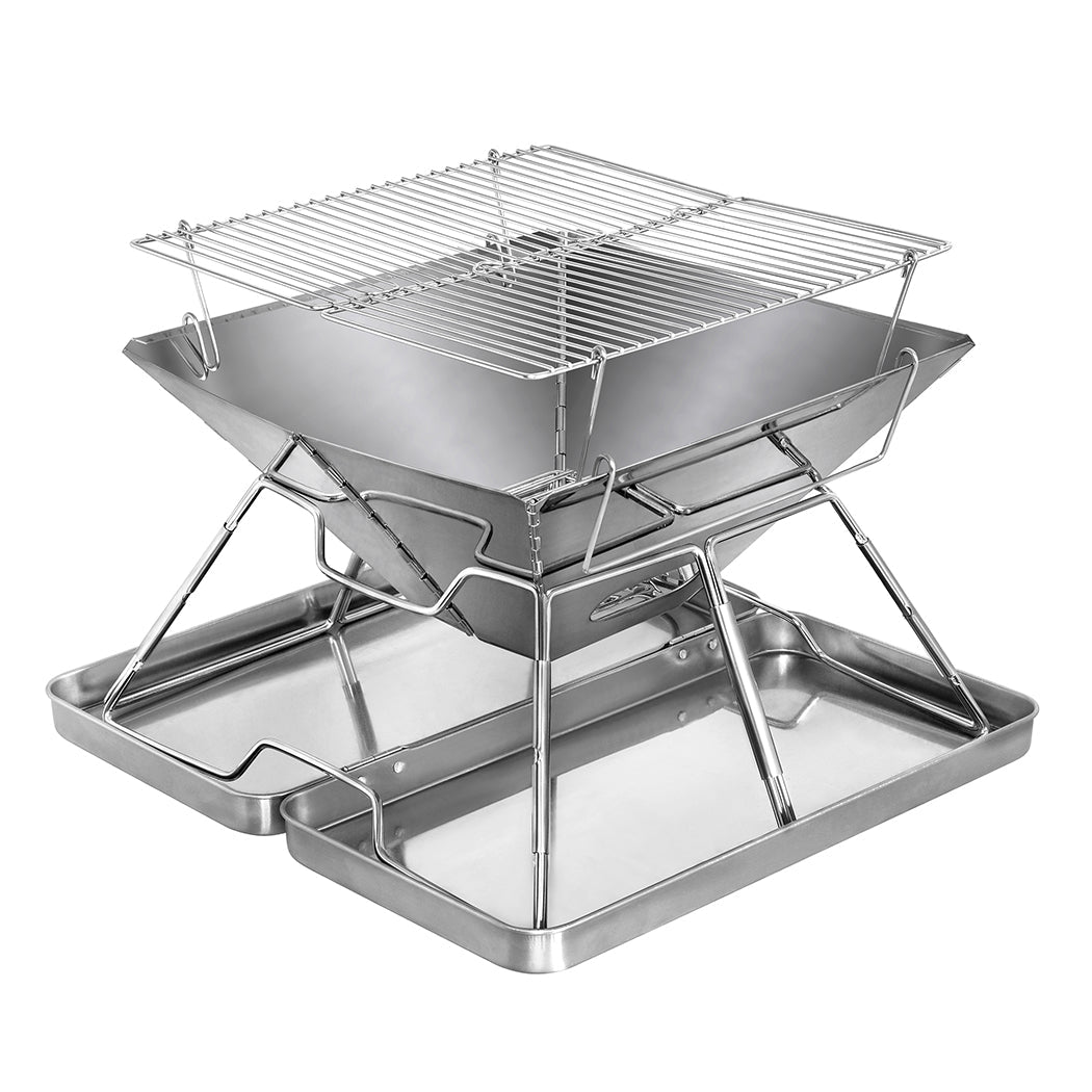 Folding Portable 2 - IN - 1 Charcoal BBQ Grill and Fire Pit - Silver - Rivercity House & Home Co. (ABN 18 642 972 209) - Affordable Modern Furniture Australia