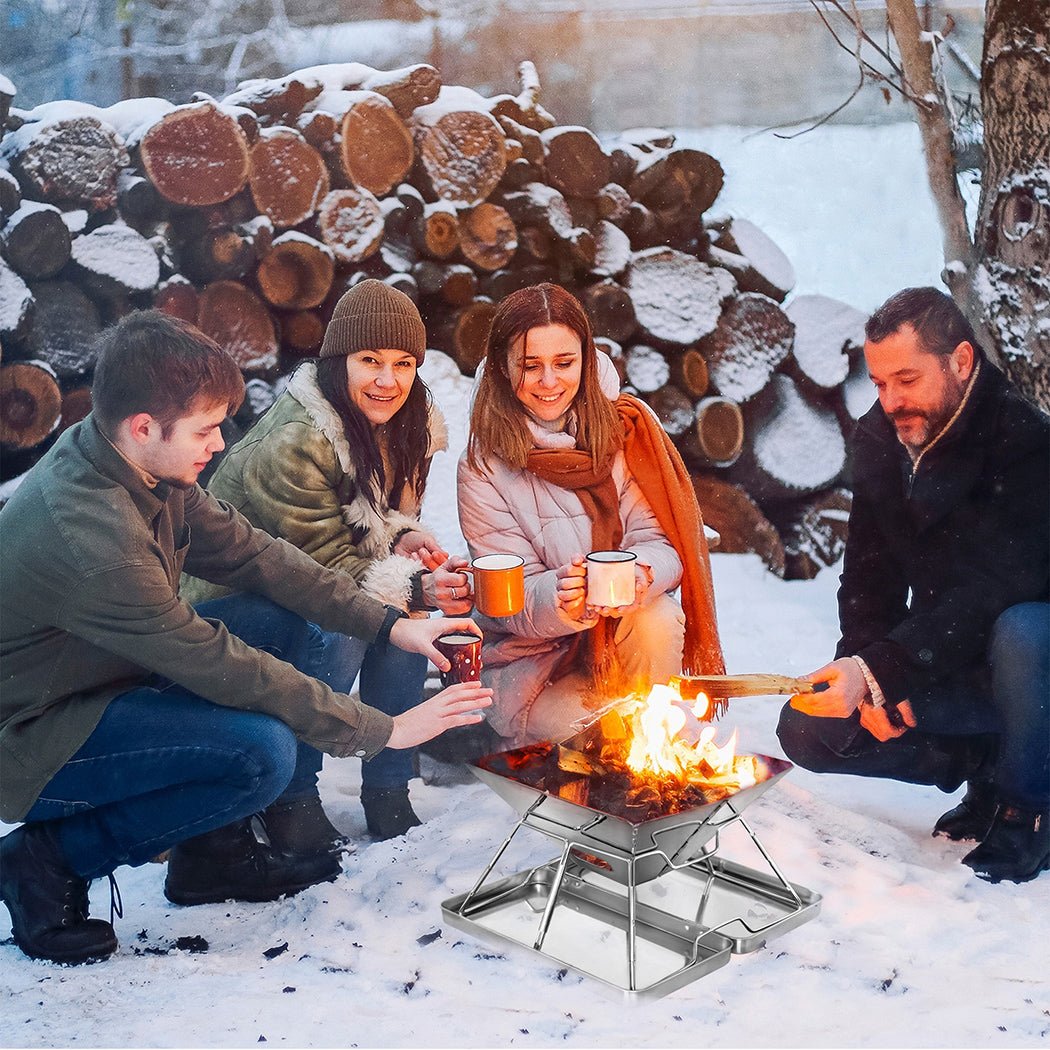 Folding Portable 2 - IN - 1 Charcoal BBQ Grill and Fire Pit - Silver - Rivercity House & Home Co. (ABN 18 642 972 209) - Affordable Modern Furniture Australia