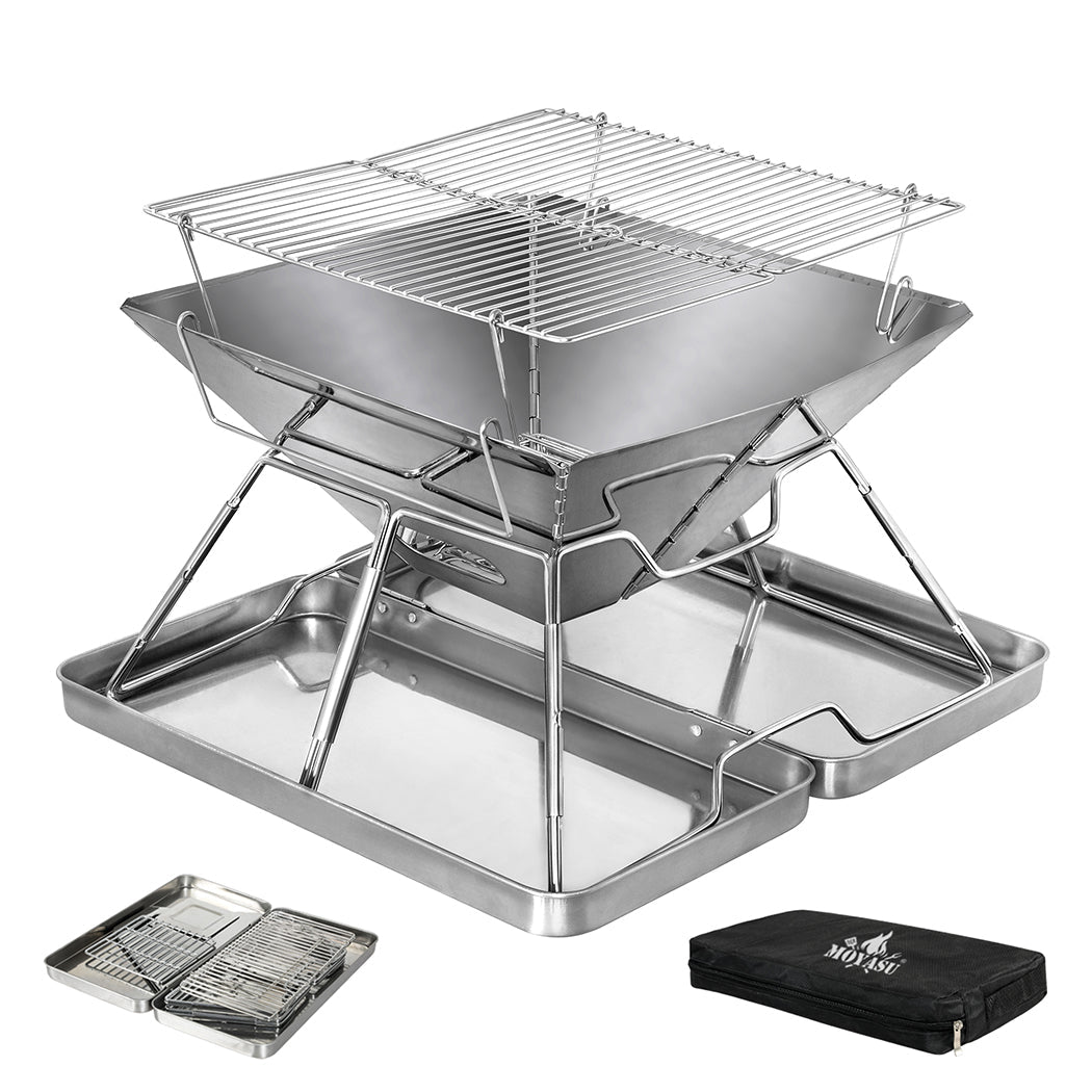 Folding Portable 2 - IN - 1 Charcoal BBQ Grill and Fire Pit - Silver - Rivercity House & Home Co. (ABN 18 642 972 209) - Affordable Modern Furniture Australia