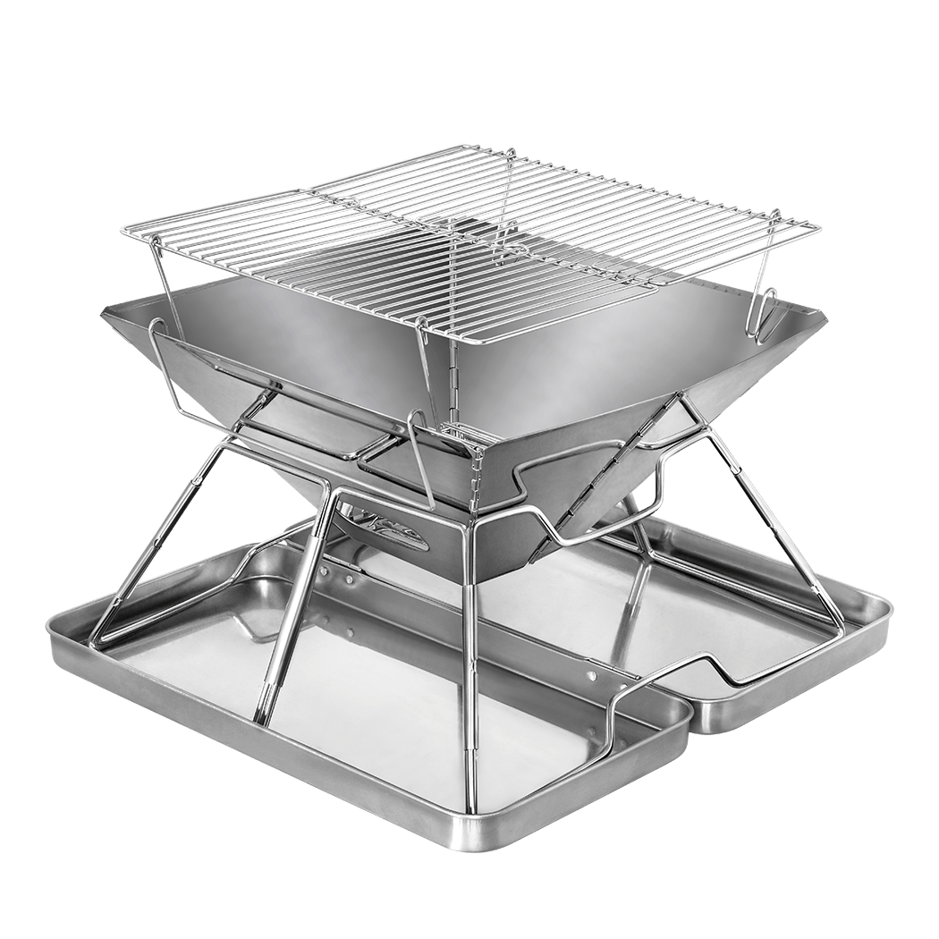Folding Portable 2 - IN - 1 Charcoal BBQ Grill and Fire Pit - Silver - Rivercity House & Home Co. (ABN 18 642 972 209) - Affordable Modern Furniture Australia