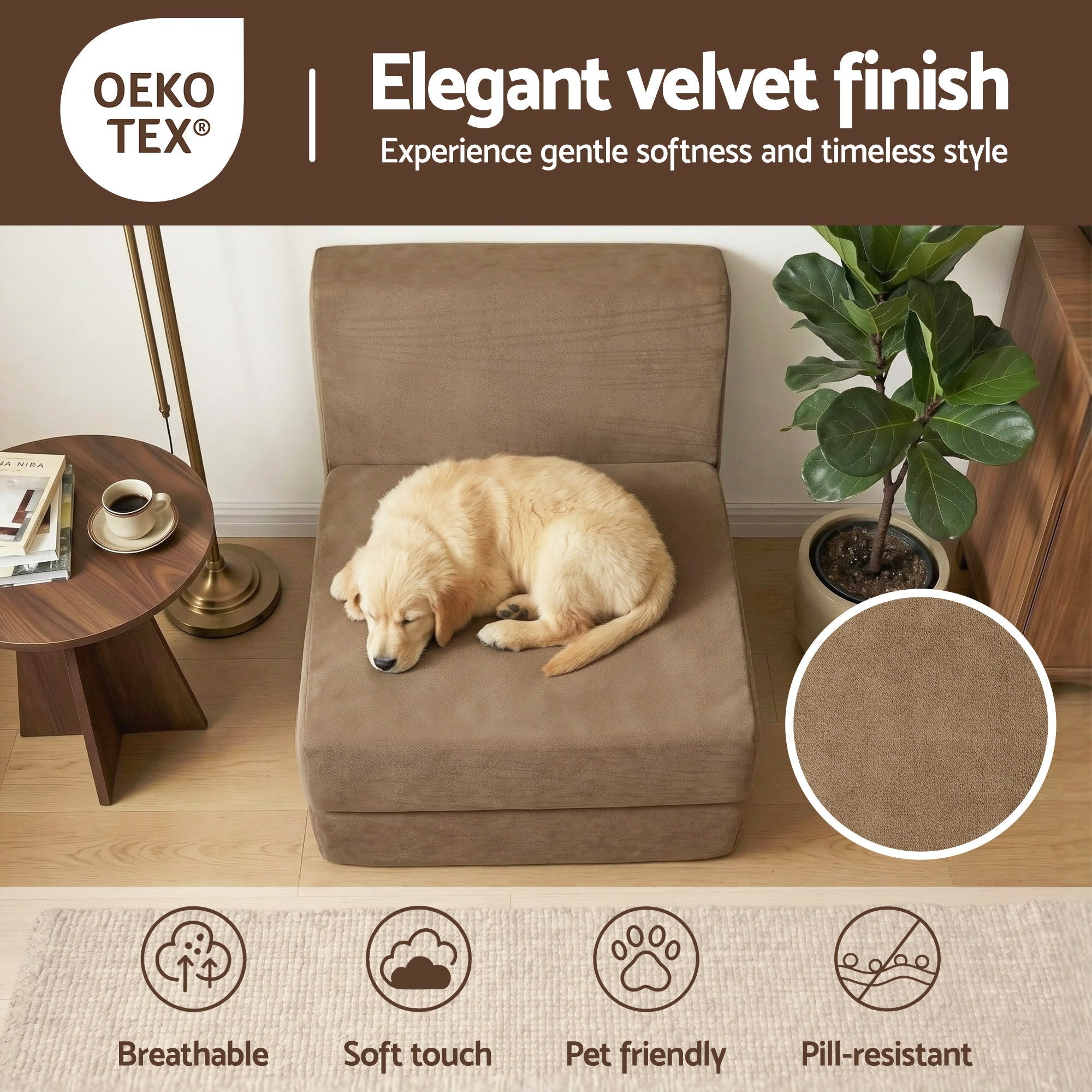 Folding Sofa Bed Convertible Armless Foam Floor Futon Lounger Couch Brown - Furniture > Sofas > Sofas & Sofa Beds - Rivercity House & Home Co. (ABN 18 642 972 209) - Affordable Modern Furniture Australia
