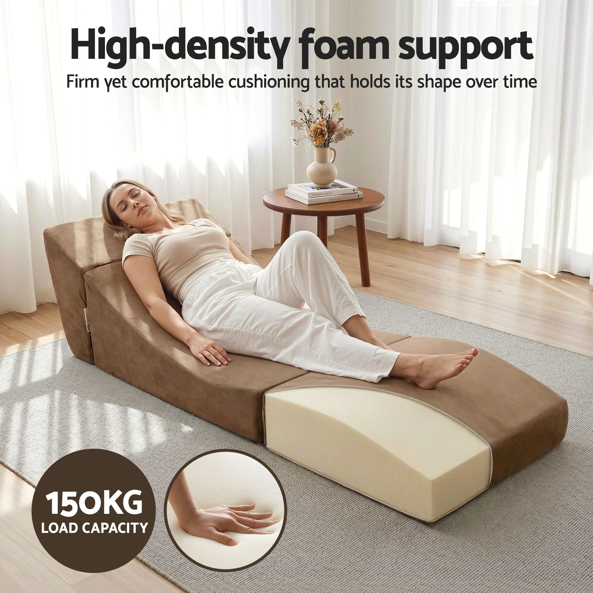 Folding Sofa Bed Convertible Armless Foam Floor Futon Lounger Couch Brown - Furniture > Sofas > Sofas & Sofa Beds - Rivercity House & Home Co. (ABN 18 642 972 209) - Affordable Modern Furniture Australia