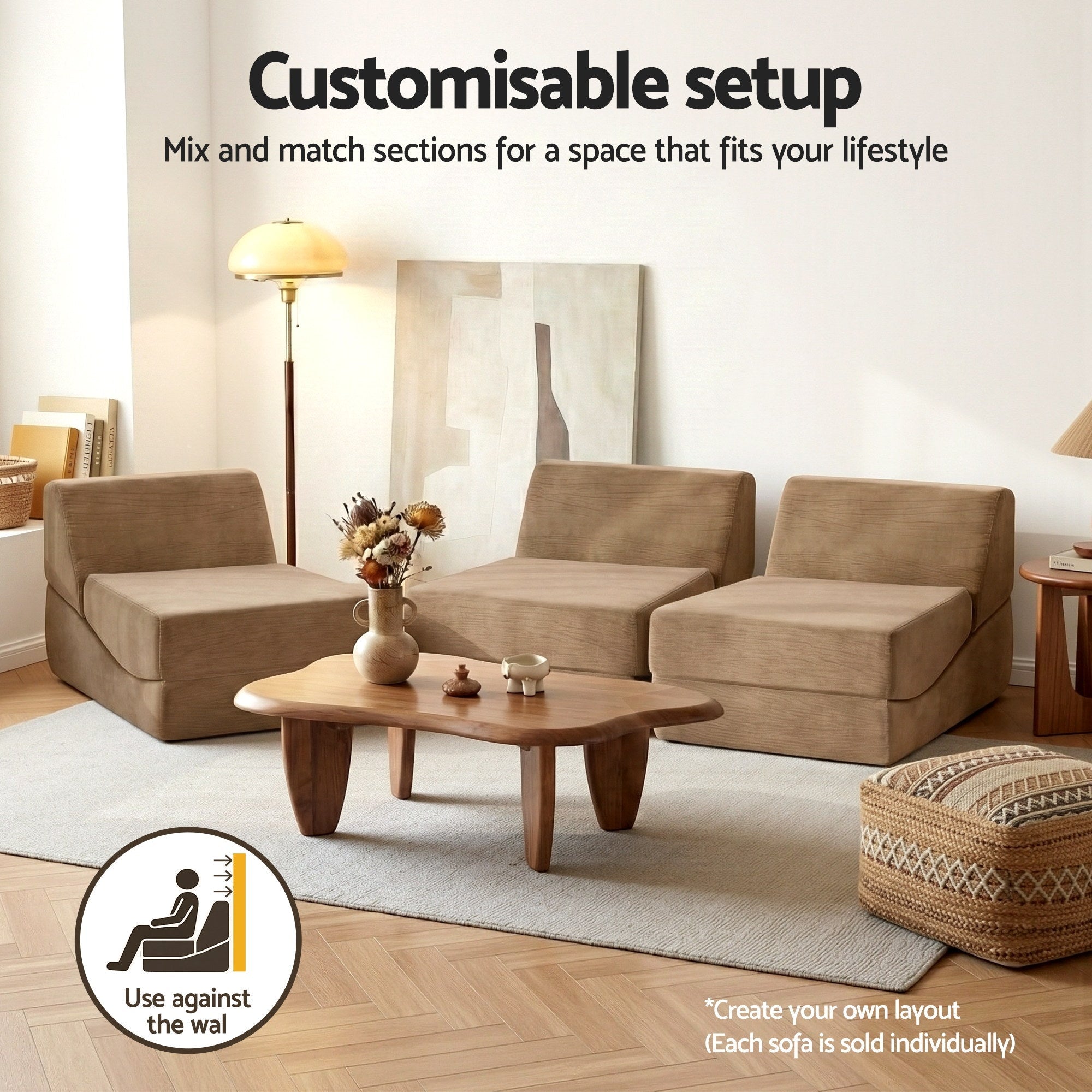 Folding Sofa Bed Convertible Armless Foam Floor Futon Lounger Couch Brown - Furniture > Sofas > Sofas & Sofa Beds - Rivercity House & Home Co. (ABN 18 642 972 209) - Affordable Modern Furniture Australia