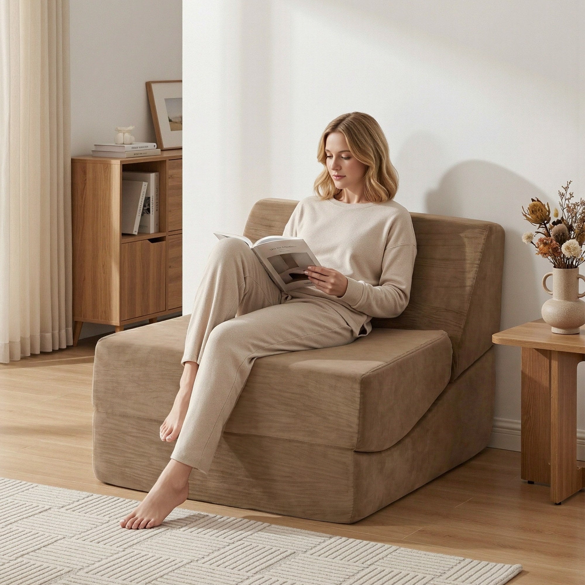 Folding Sofa Bed Convertible Armless Foam Floor Futon Lounger Couch Brown - Furniture > Sofas > Sofas & Sofa Beds - Rivercity House & Home Co. (ABN 18 642 972 209) - Affordable Modern Furniture Australia