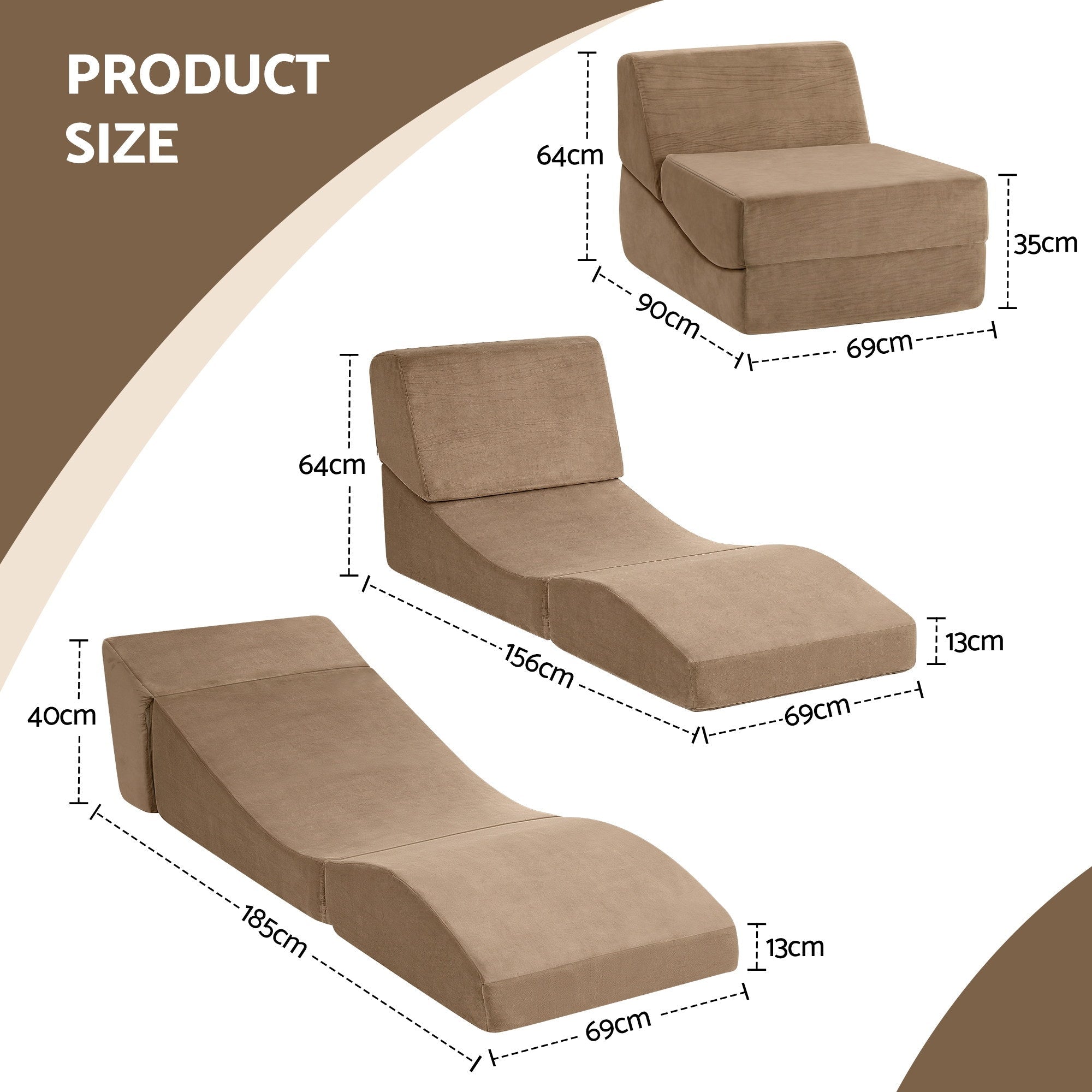 Folding Sofa Bed Convertible Armless Foam Floor Futon Lounger Couch Brown - Furniture > Sofas > Sofas & Sofa Beds - Rivercity House & Home Co. (ABN 18 642 972 209) - Affordable Modern Furniture Australia