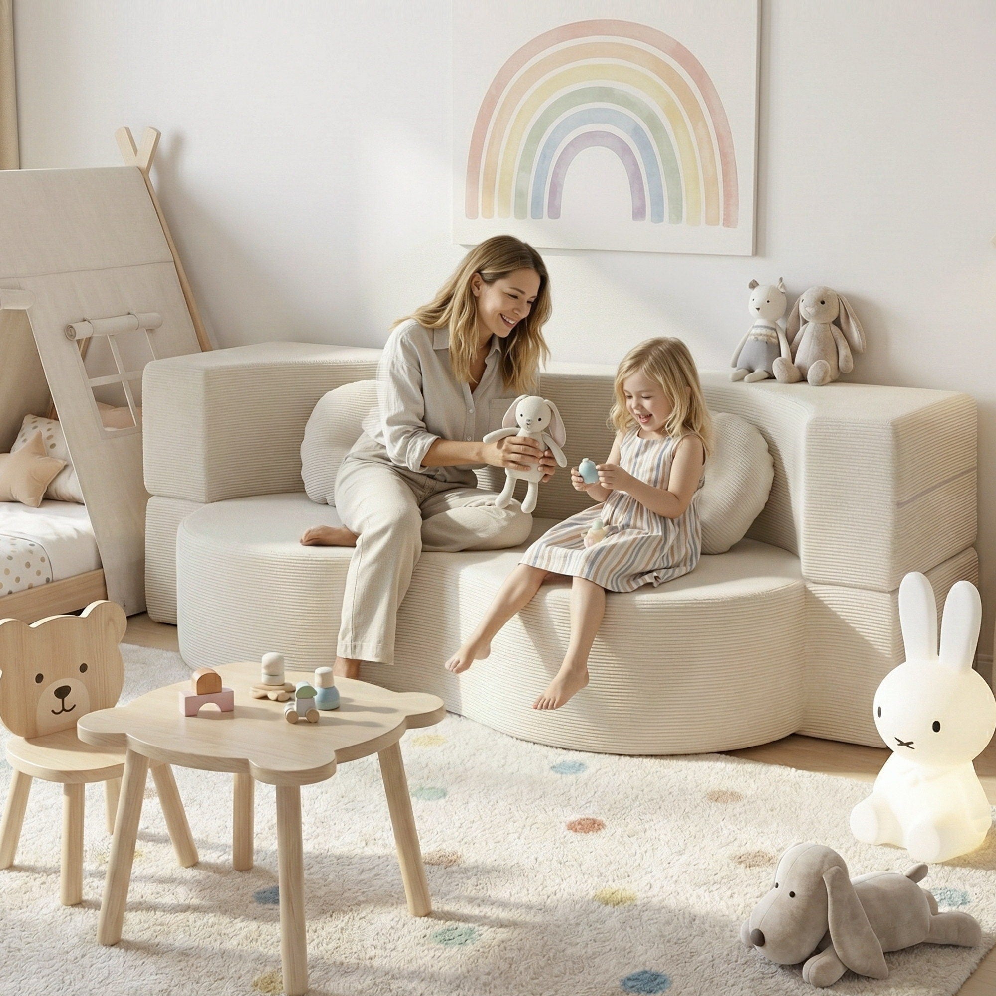 Folding Sofa Bed Floor Couch 2 - in - 1 Convertible Futon Loveseat Beige - Furniture > Sofas > Sofas & Sofa Beds - Rivercity House & Home Co. (ABN 18 642 972 209) - Affordable Modern Furniture Australia