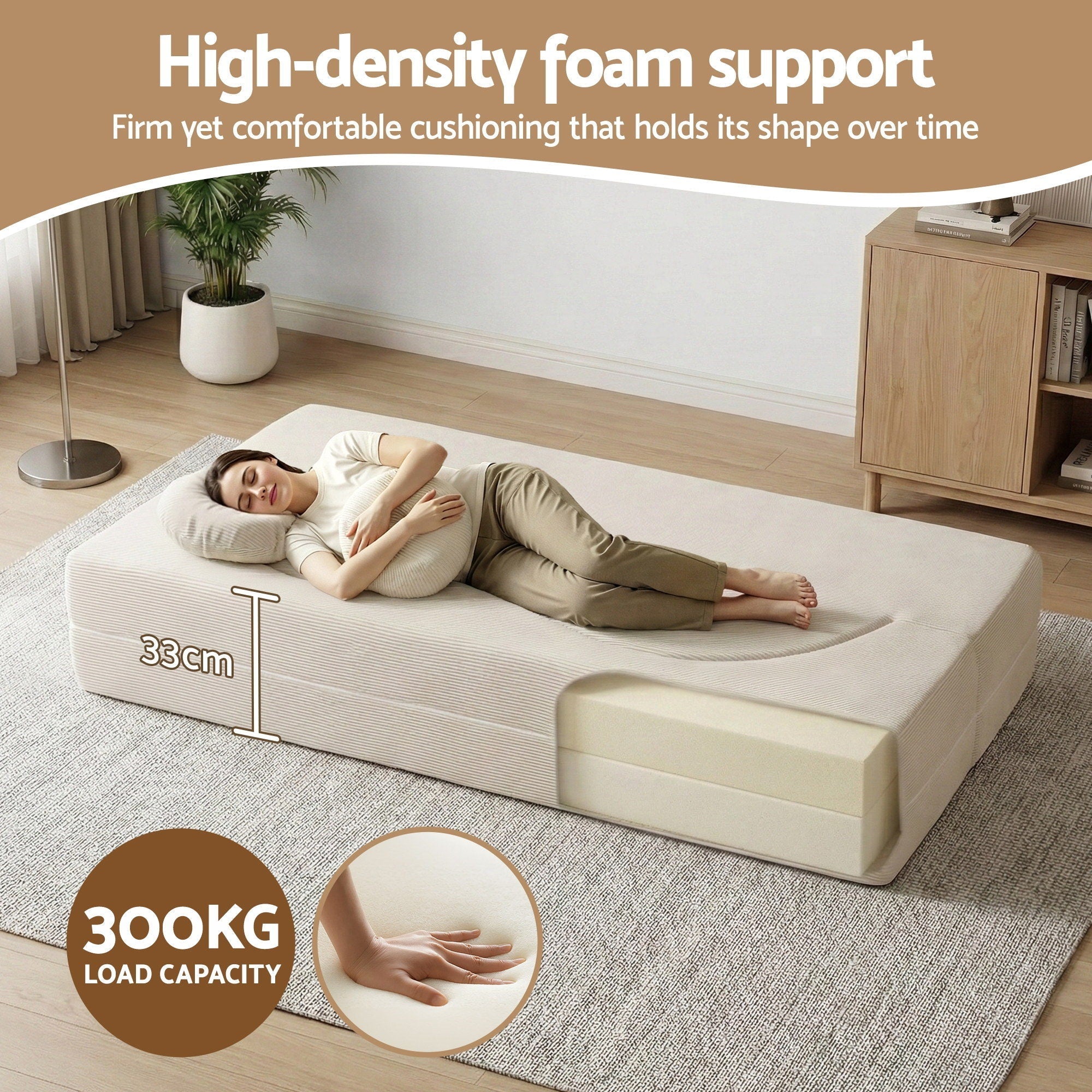Folding Sofa Bed Floor Couch 2 - in - 1 Convertible Futon Loveseat Beige - Furniture > Sofas > Sofas & Sofa Beds - Rivercity House & Home Co. (ABN 18 642 972 209) - Affordable Modern Furniture Australia