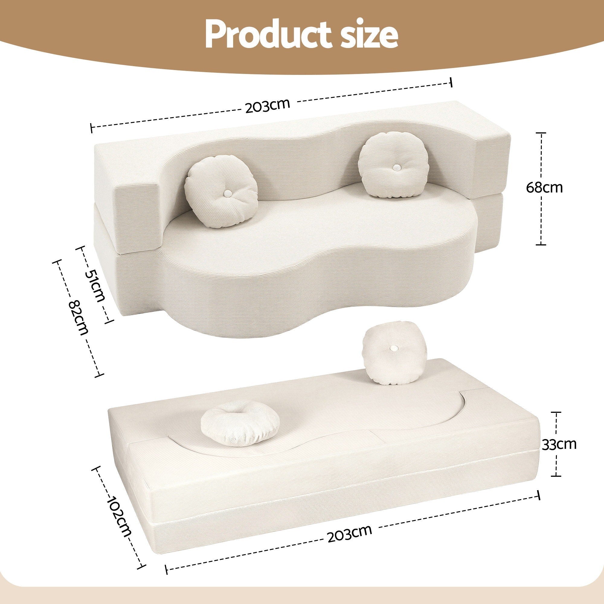 Folding Sofa Bed Floor Couch 2 - in - 1 Convertible Futon Loveseat Beige - Furniture > Sofas > Sofas & Sofa Beds - Rivercity House & Home Co. (ABN 18 642 972 209) - Affordable Modern Furniture Australia