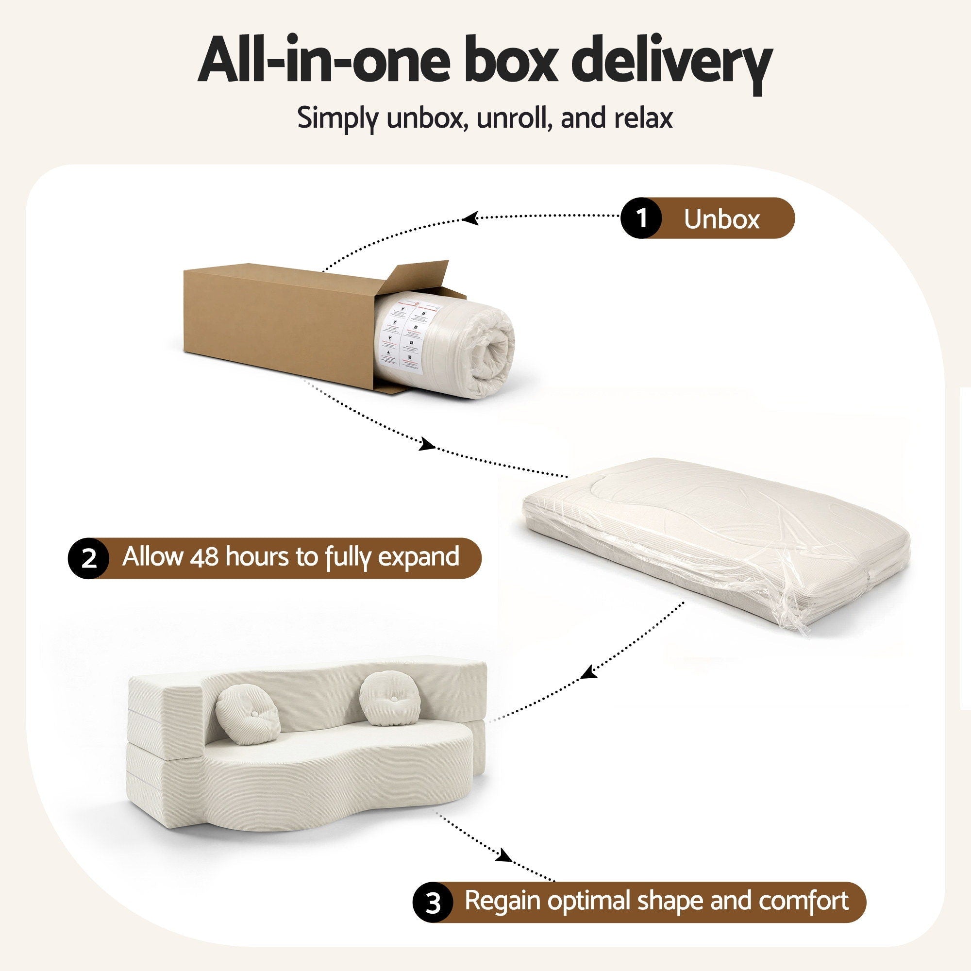 Folding Sofa Bed Floor Couch 2 - in - 1 Convertible Futon Loveseat Beige - Furniture > Sofas > Sofas & Sofa Beds - Rivercity House & Home Co. (ABN 18 642 972 209) - Affordable Modern Furniture Australia