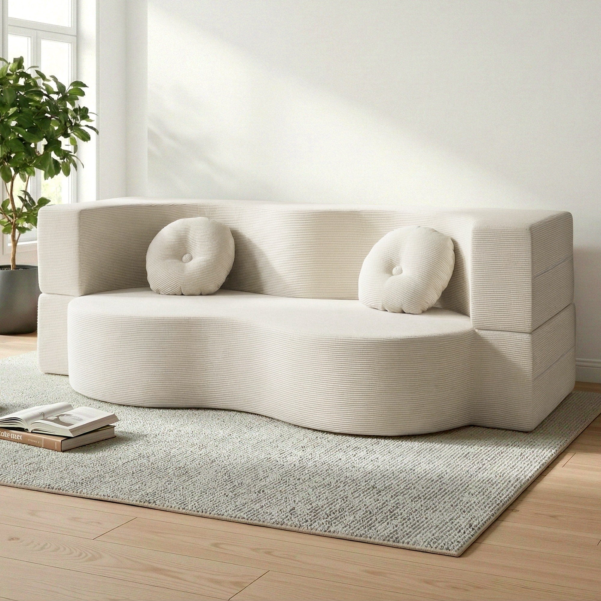 Folding Sofa Bed Floor Couch 2 - in - 1 Convertible Futon Loveseat Beige - Furniture > Sofas > Sofas & Sofa Beds - Rivercity House & Home Co. (ABN 18 642 972 209) - Affordable Modern Furniture Australia