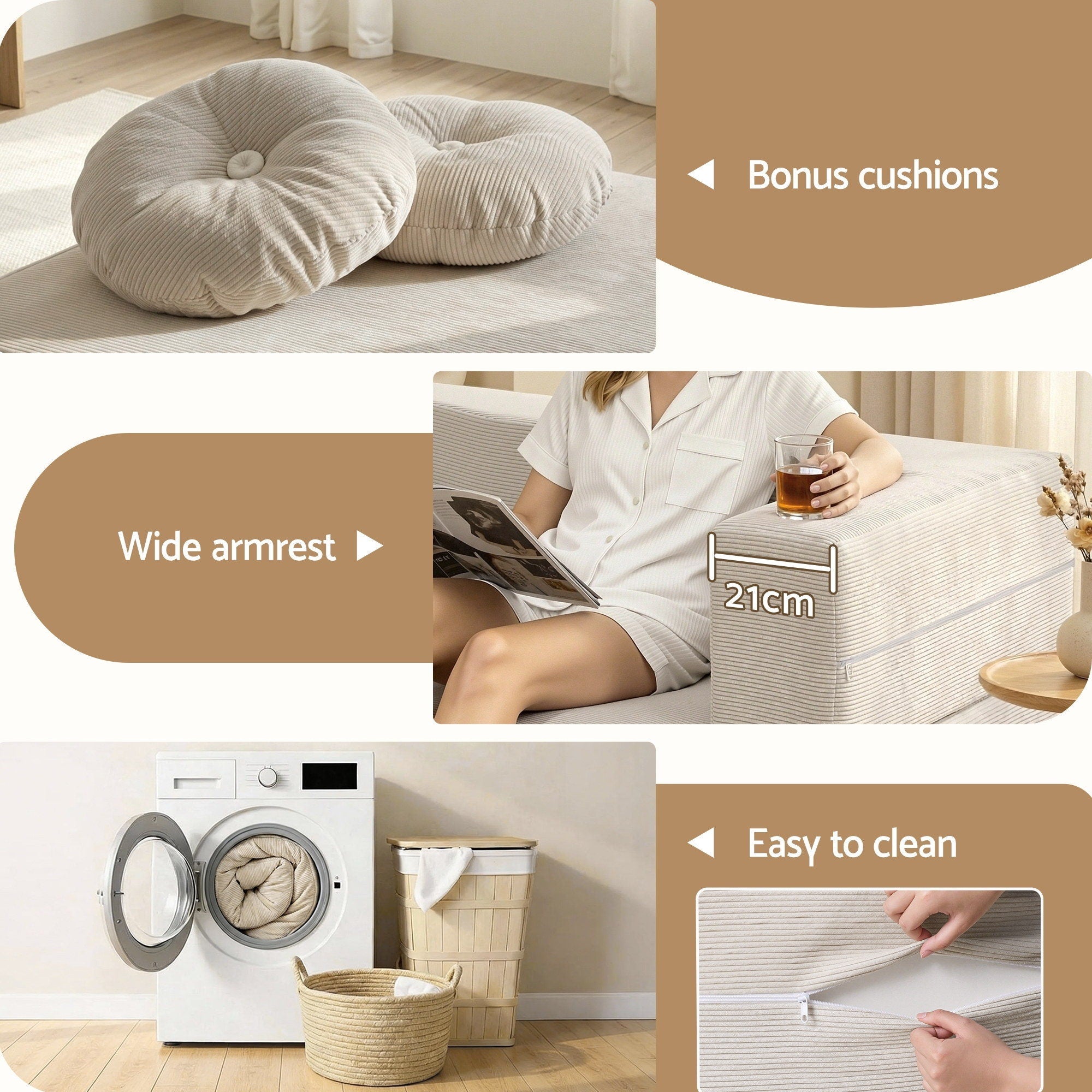 Folding Sofa Bed Floor Couch 2 - in - 1 Convertible Futon Loveseat Beige - Furniture > Sofas > Sofas & Sofa Beds - Rivercity House & Home Co. (ABN 18 642 972 209) - Affordable Modern Furniture Australia