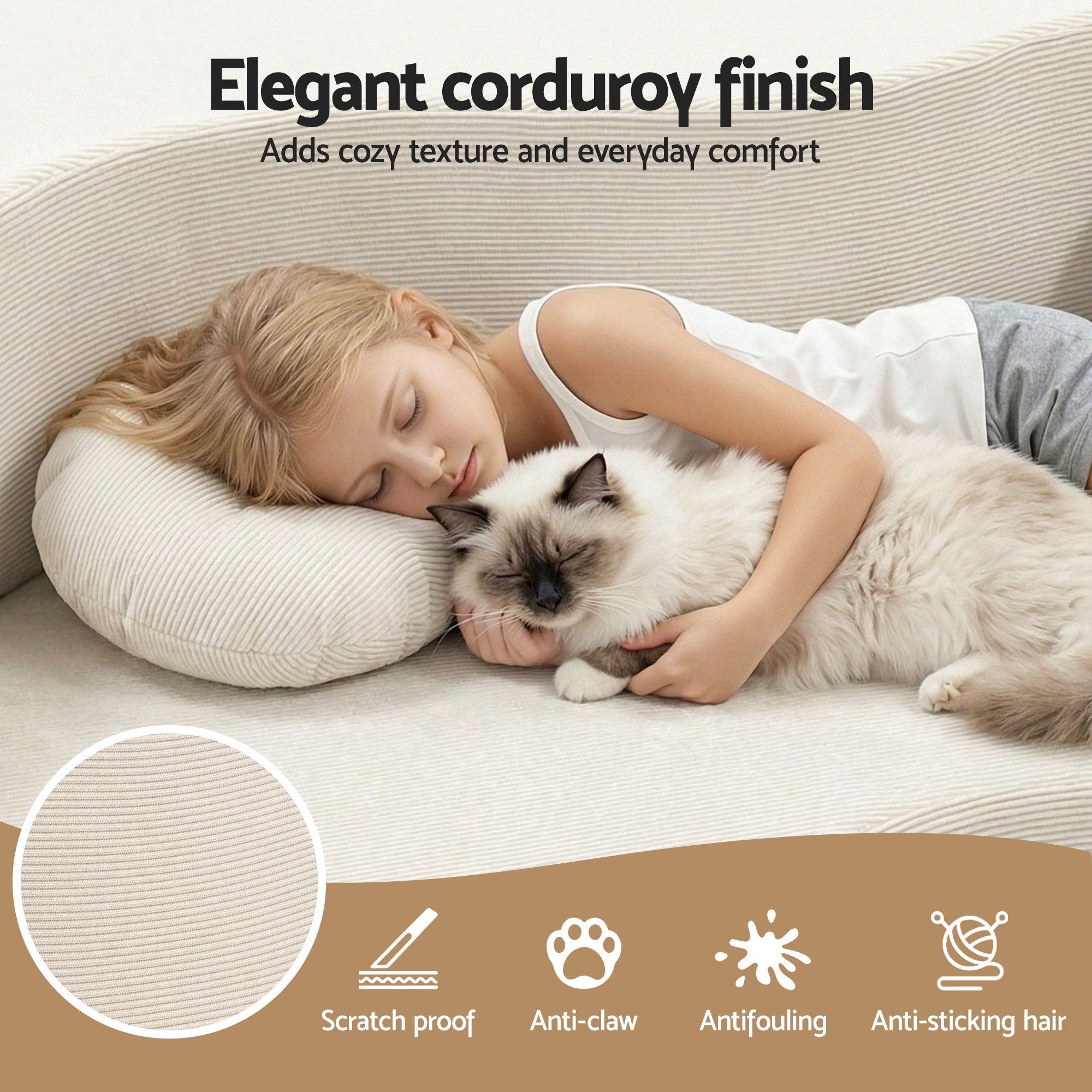 Folding Sofa Bed Floor Couch 2 - in - 1 Convertible Futon Loveseat Beige - Furniture > Sofas > Sofas & Sofa Beds - Rivercity House & Home Co. (ABN 18 642 972 209) - Affordable Modern Furniture Australia