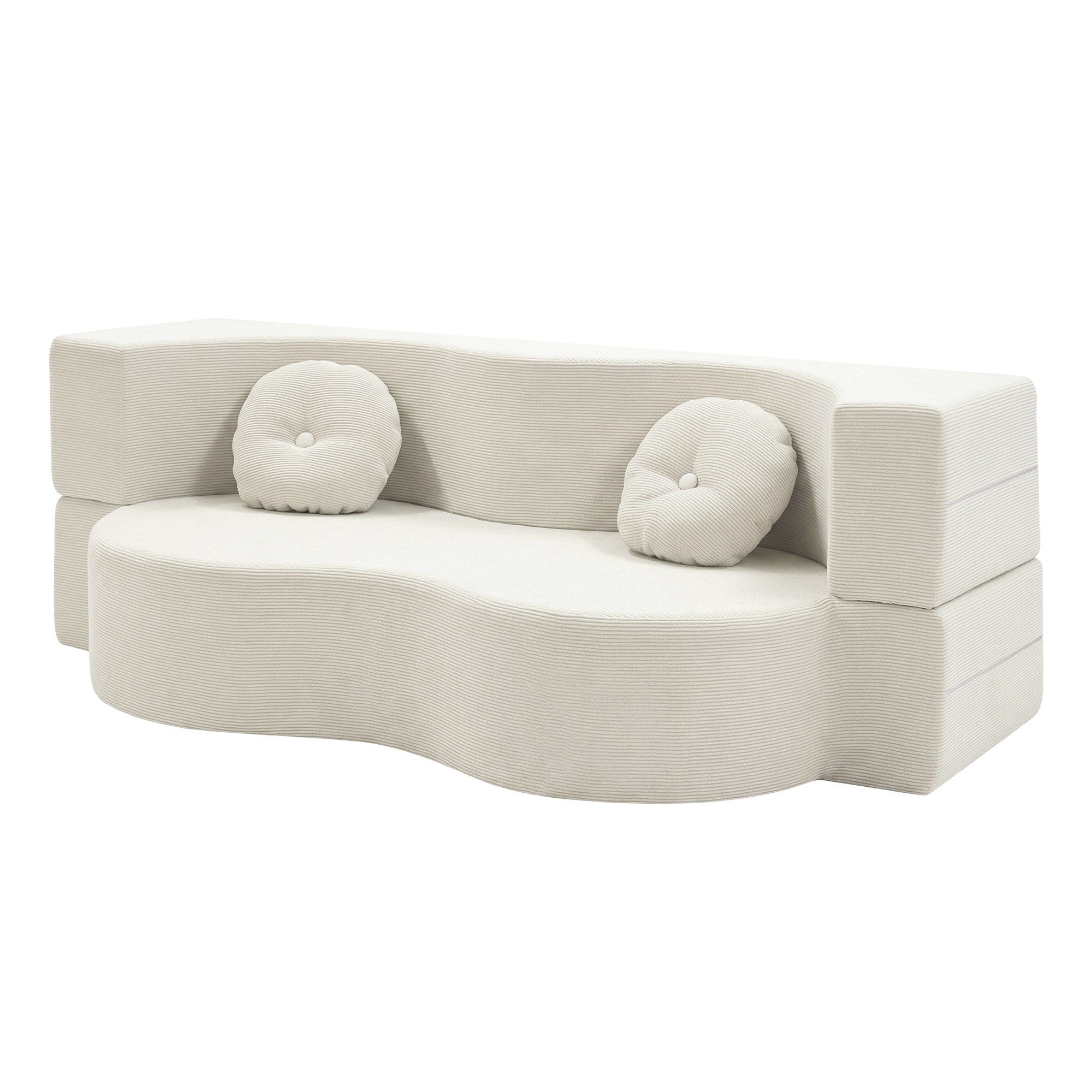 Folding Sofa Bed Floor Couch 2 - in - 1 Convertible Futon Loveseat Beige - Furniture > Sofas > Sofas & Sofa Beds - Rivercity House & Home Co. (ABN 18 642 972 209) - Affordable Modern Furniture Australia