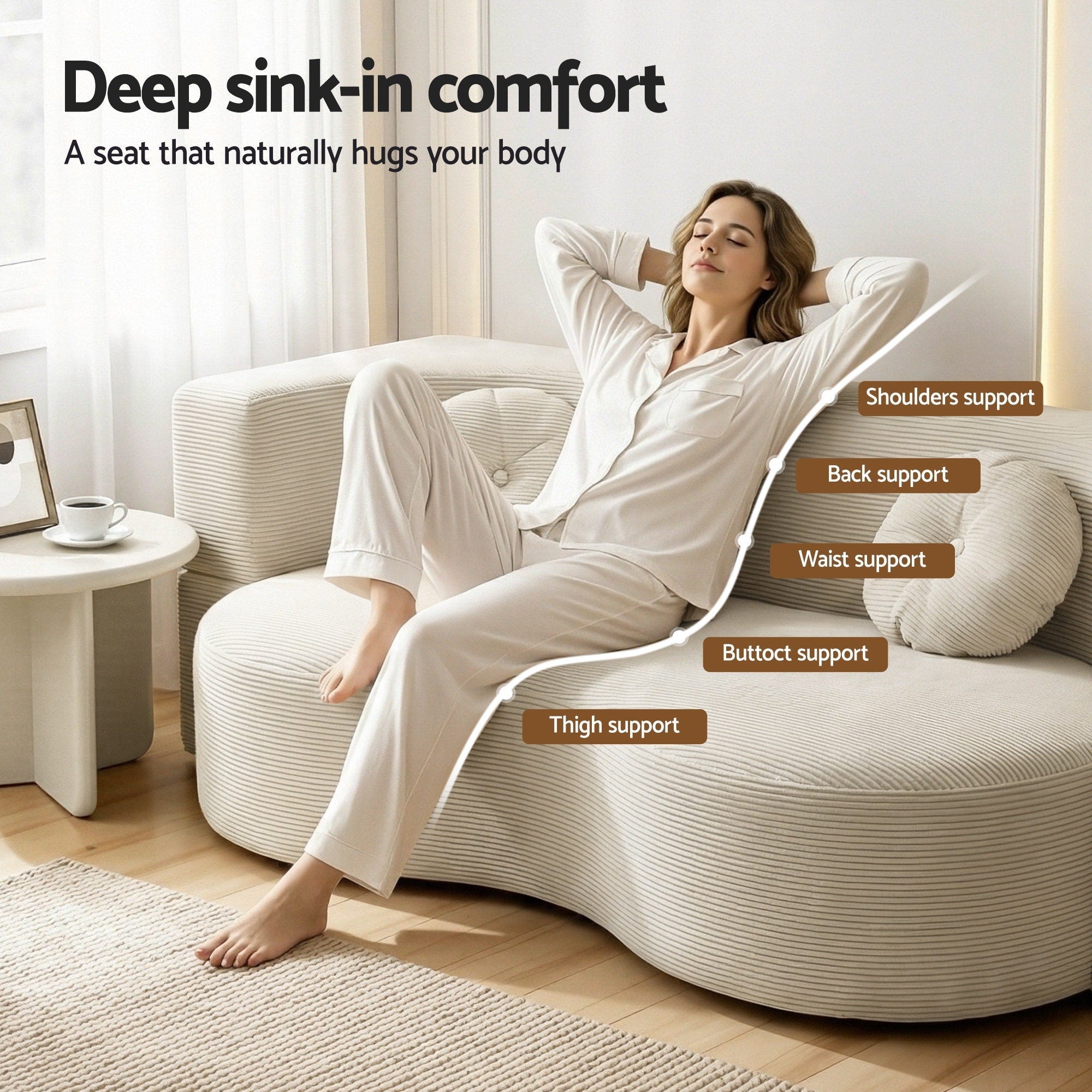 Folding Sofa Bed Floor Couch 2 - in - 1 Convertible Futon Loveseat Beige - Furniture > Sofas > Sofas & Sofa Beds - Rivercity House & Home Co. (ABN 18 642 972 209) - Affordable Modern Furniture Australia