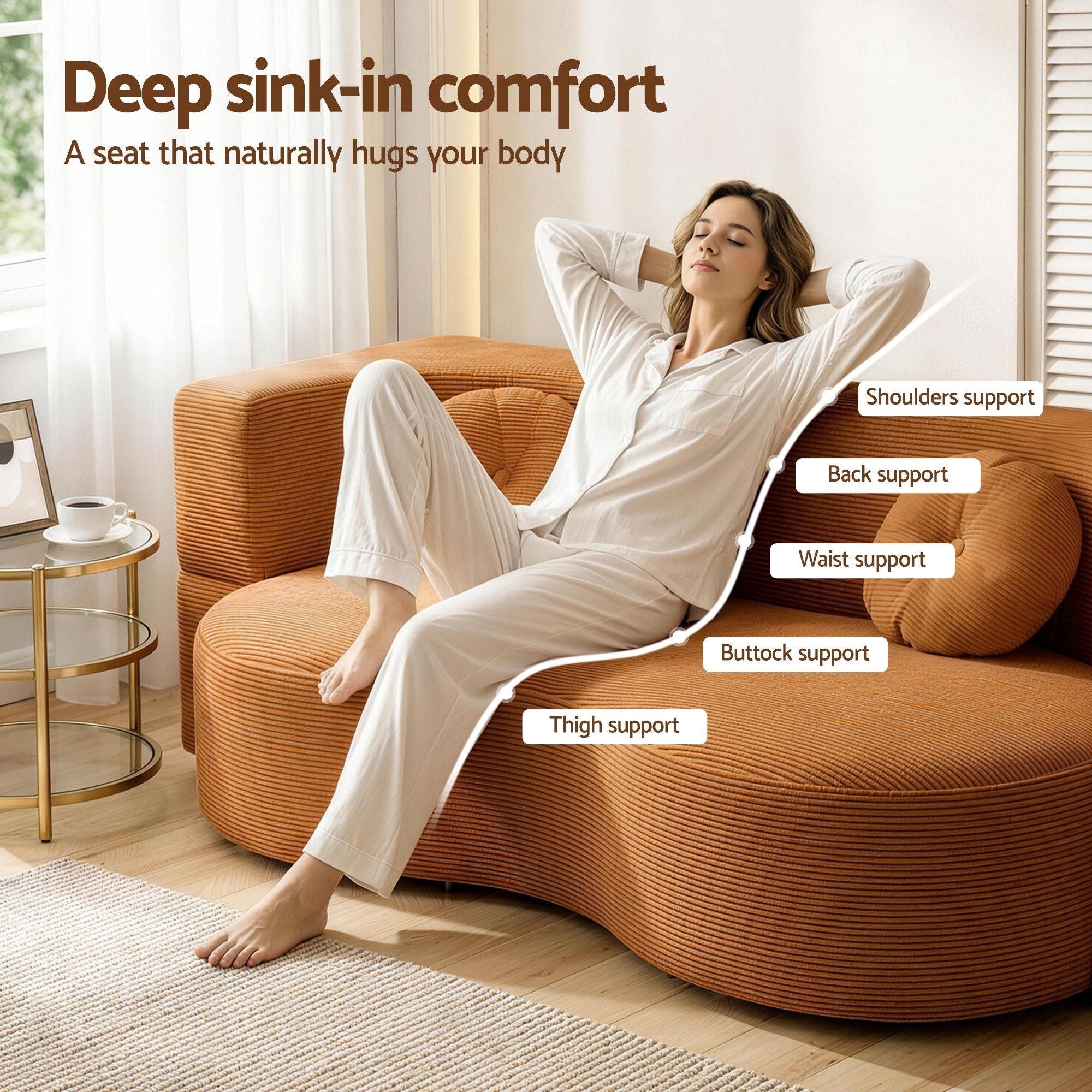 Folding Sofa Bed Floor Couch 2 - in - 1 Convertible Futon Loveseat Orange - Furniture > Sofas > Sofas & Sofa Beds - Rivercity House & Home Co. (ABN 18 642 972 209) - Affordable Modern Furniture Australia