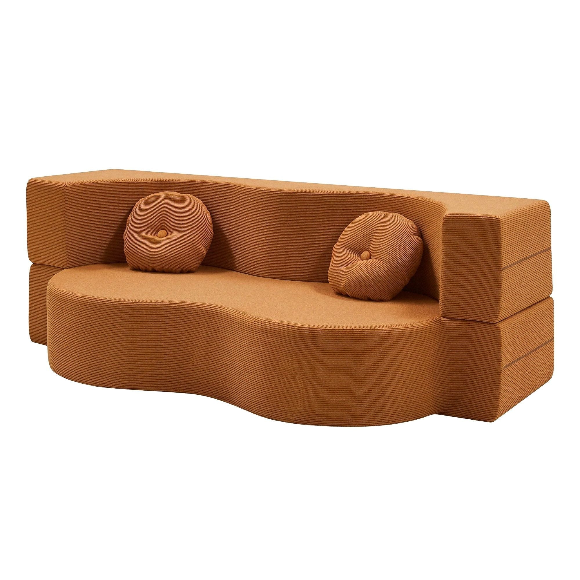 Folding Sofa Bed Floor Couch 2 - in - 1 Convertible Futon Loveseat Orange - Furniture > Sofas > Sofas & Sofa Beds - Rivercity House & Home Co. (ABN 18 642 972 209) - Affordable Modern Furniture Australia