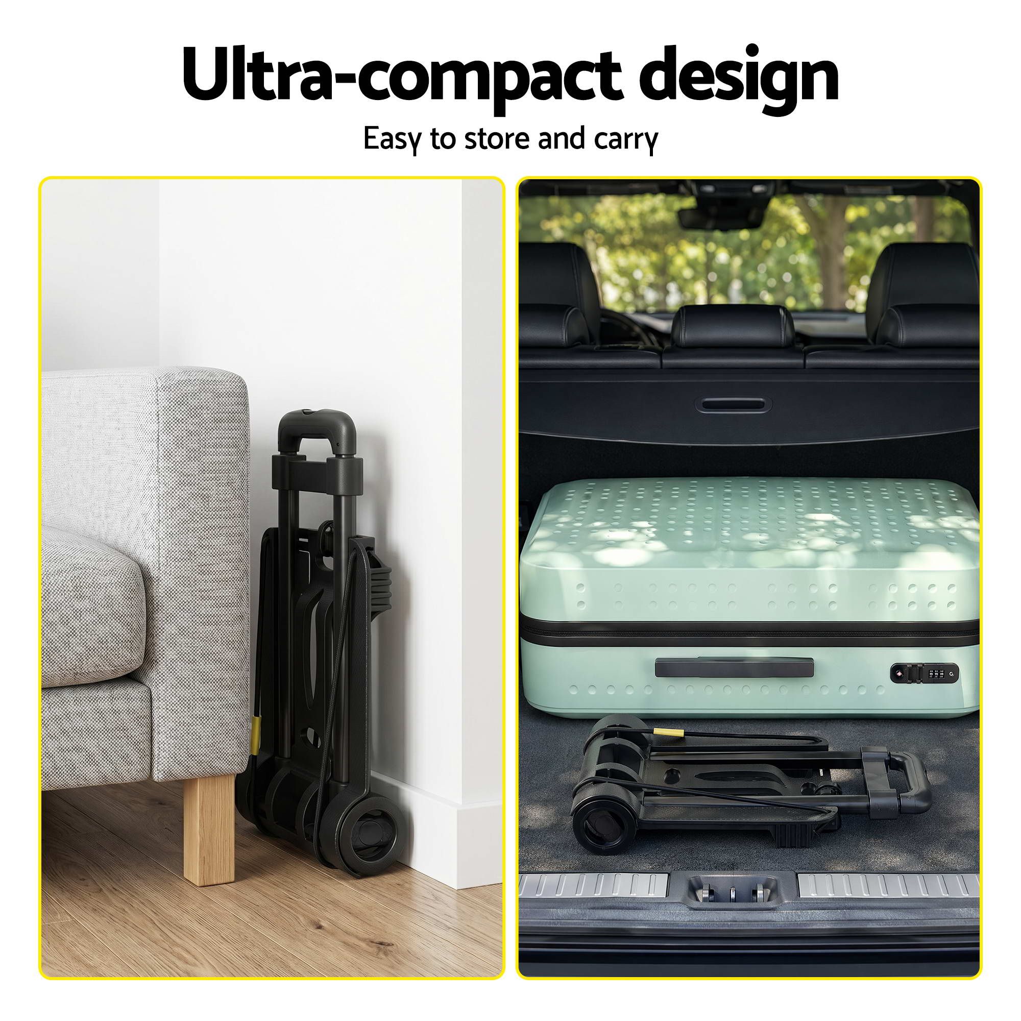 Folding Trolley Portable Hand Truck Lightweight Travel Luggage Black - Tools > Tools Storage > Utility Trolleys - Rivercity House & Home Co. (ABN 18 642 972 209) - Affordable Modern Furniture Australia