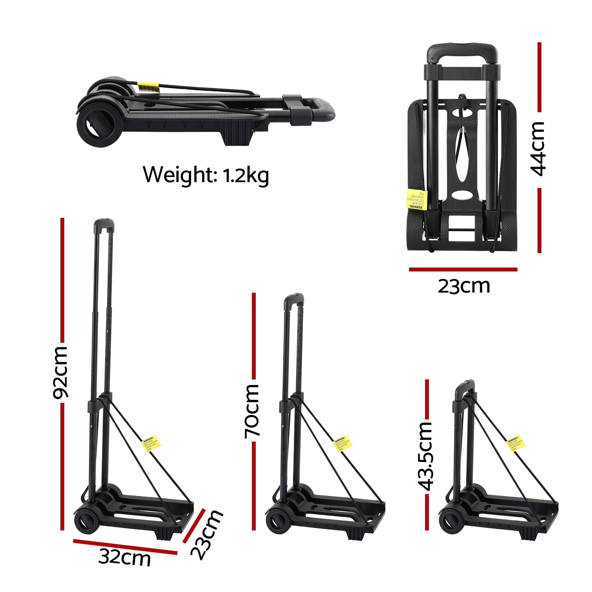 Folding Trolley Portable Hand Truck Lightweight Travel Luggage Black - Tools > Tools Storage > Utility Trolleys - Rivercity House & Home Co. (ABN 18 642 972 209) - Affordable Modern Furniture Australia