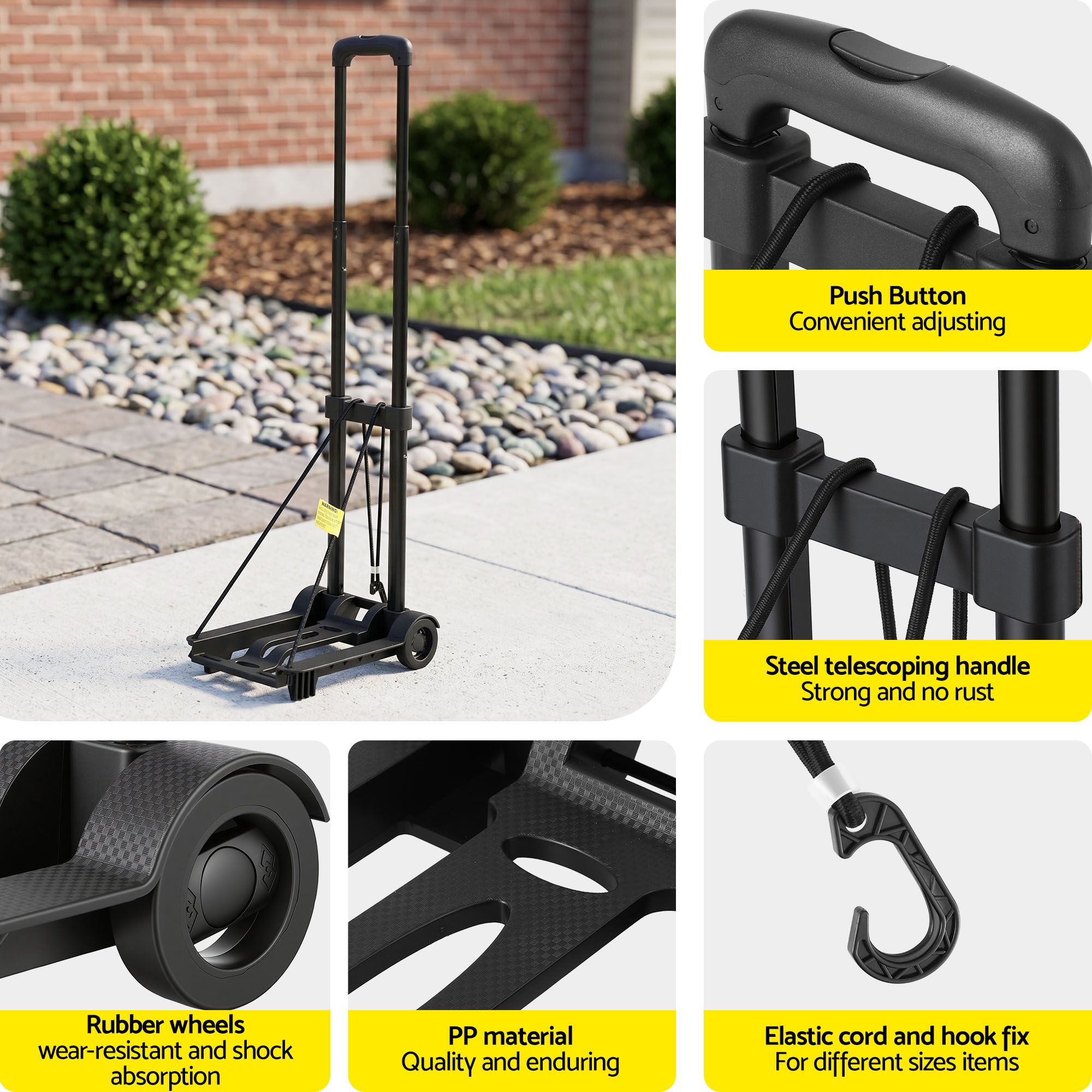 Folding Trolley Portable Hand Truck Lightweight Travel Luggage Black - Tools > Tools Storage > Utility Trolleys - Rivercity House & Home Co. (ABN 18 642 972 209) - Affordable Modern Furniture Australia