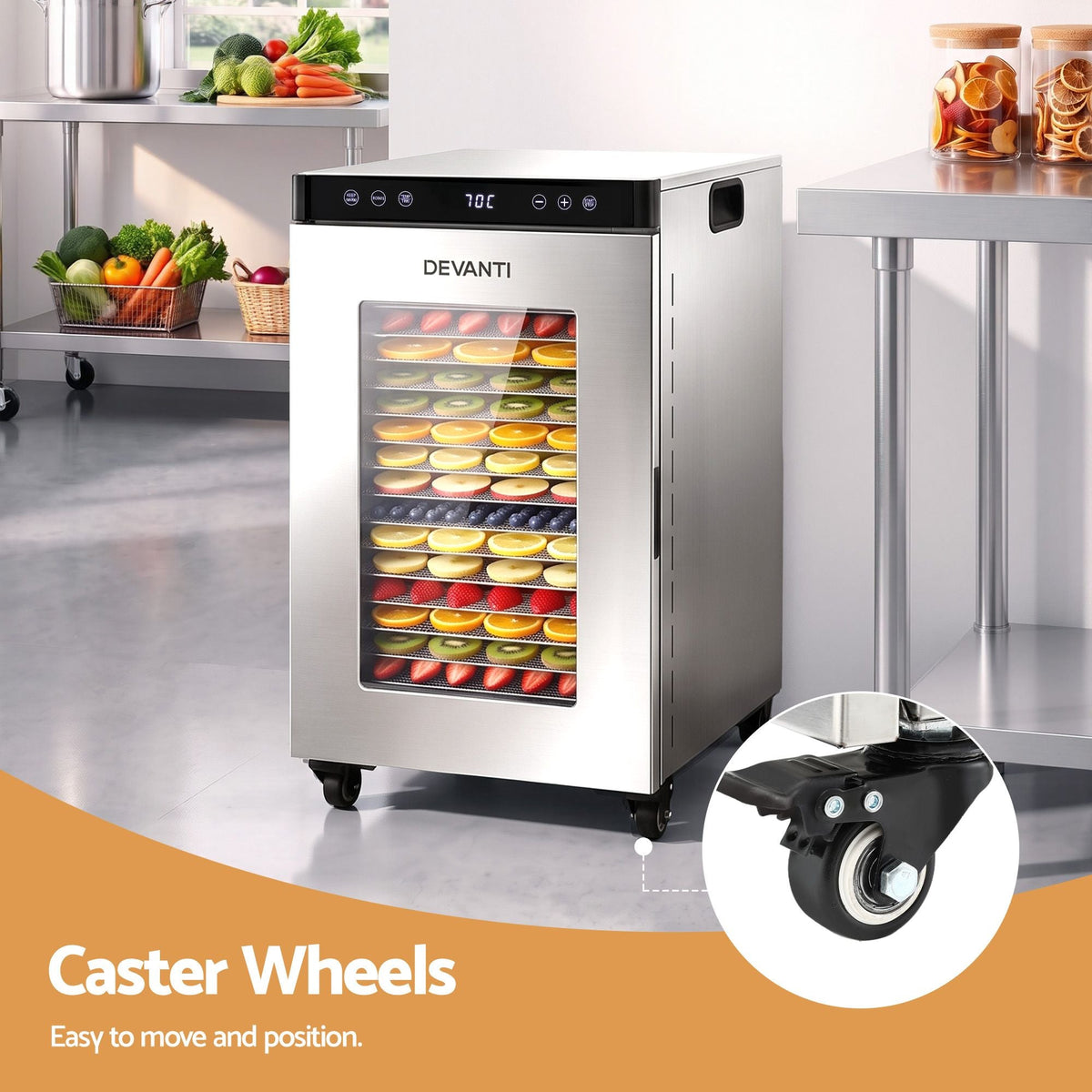 Food Dehydrator Stainless Steel Fruit Dryer 16 Tray Silver - Appliances > Kitchen Appliances > Food Dehydrators - Rivercity House & Home Co. (ABN 18 642 972 209) - Affordable Modern Furniture Australia