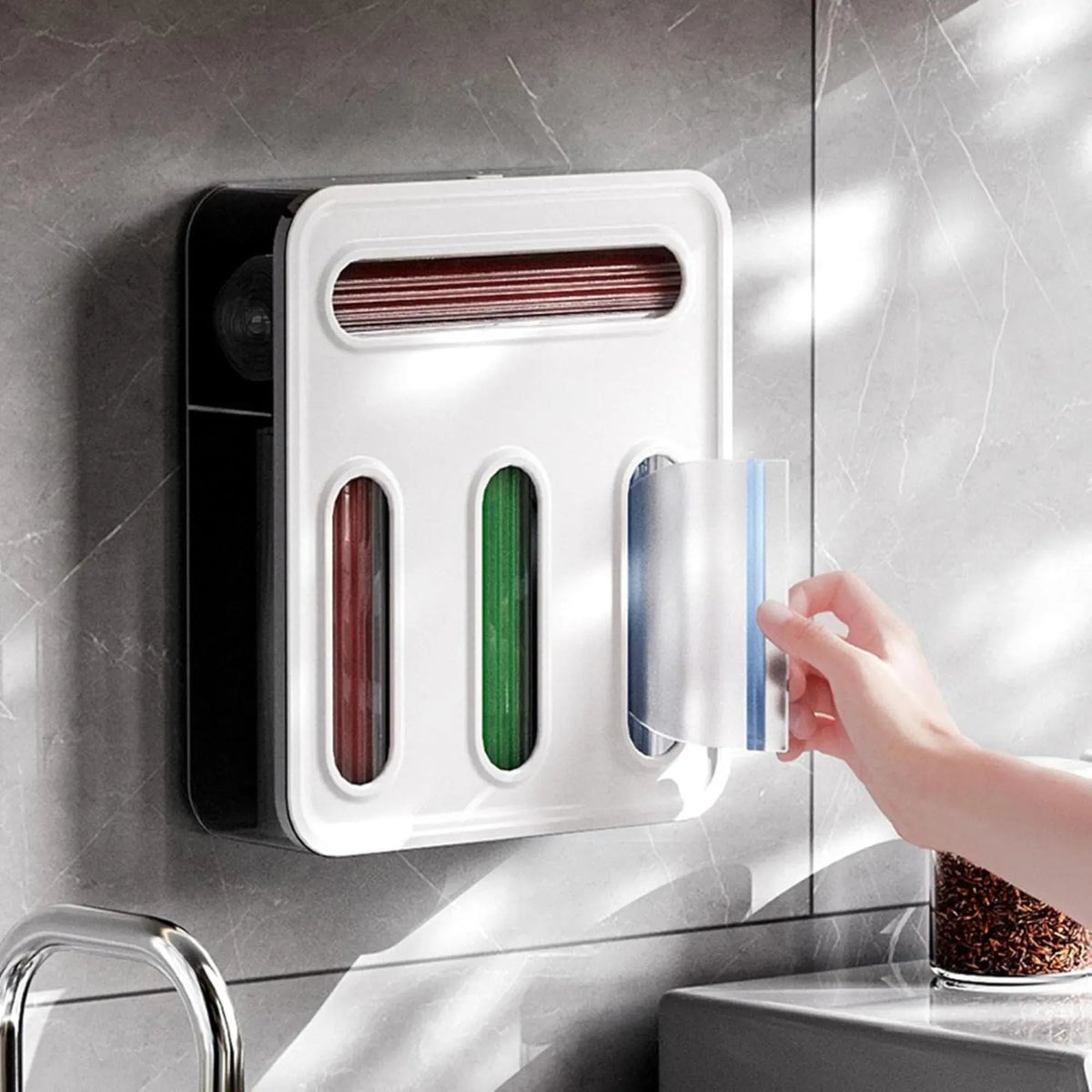 Food Storage Bag Organiser 4 Compartment Kitchen Drawer Box - Transparent - Furniture > Bathroom > Bathroom Cabinets, Cupboards & Storage - Rivercity House & Home Co. (ABN 18 642 972 209) - Affordable Modern Furniture Australia