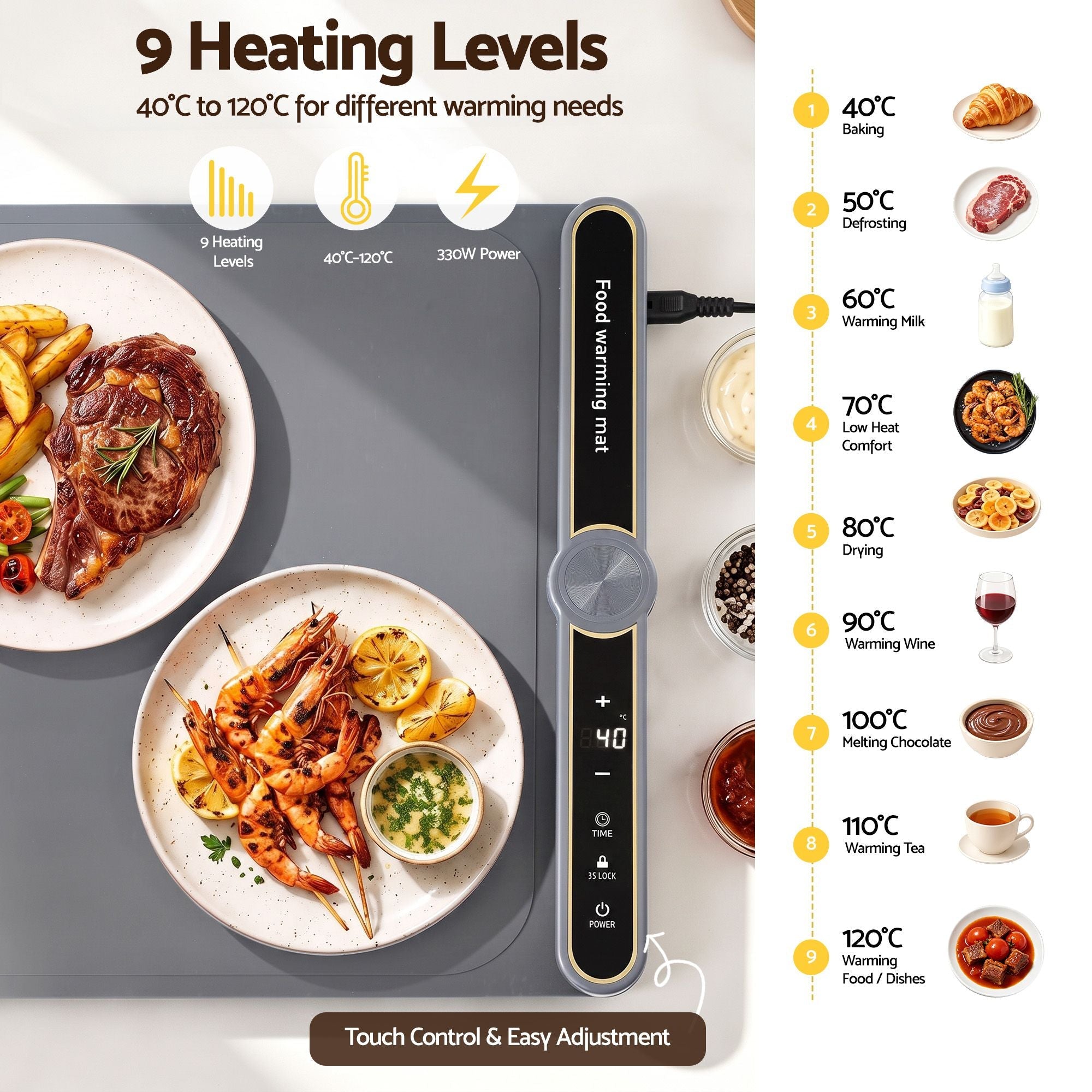 Food Warming Mat 80cm Electric Roll Up Buffet Tray with 9 Heating Levels and Timer - Grey - Appliances > Kitchen Appliances > Food Warmers & Chafing Dishes - Rivercity House & Home Co. (ABN 18 642 972 209) - Affordable Modern Furniture Australia