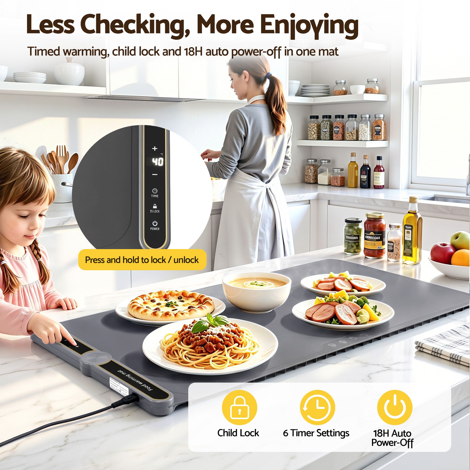Food Warming Mat 80cm Electric Roll Up Buffet Tray with 9 Heating Levels and Timer - Grey - Appliances > Kitchen Appliances > Food Warmers & Chafing Dishes - Rivercity House & Home Co. (ABN 18 642 972 209) - Affordable Modern Furniture Australia