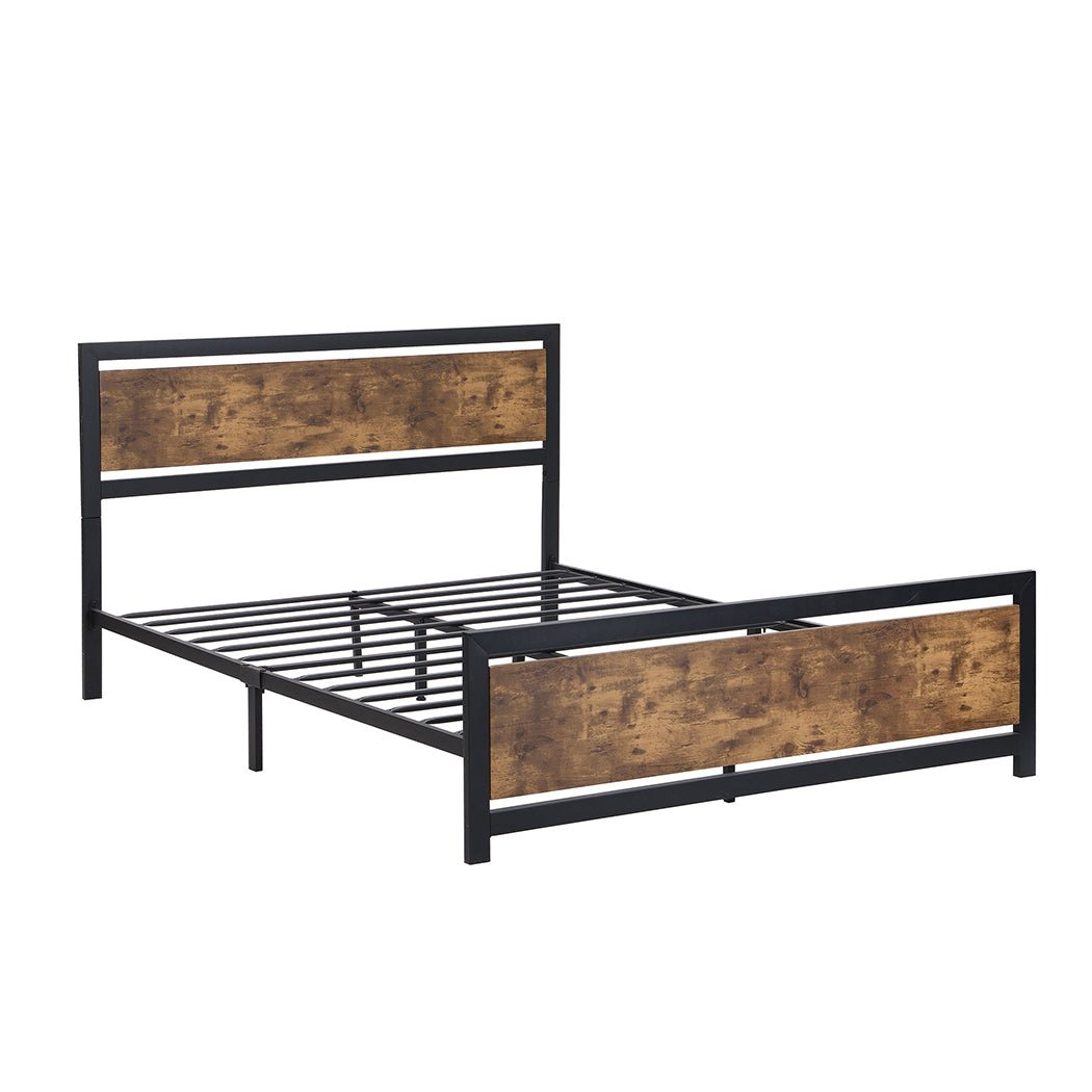 Foundry Industrial Double Bed Frame – Brown - Rivercity House & Home Co. (ABN 18 642 972 209) - Affordable Modern Furniture Australia