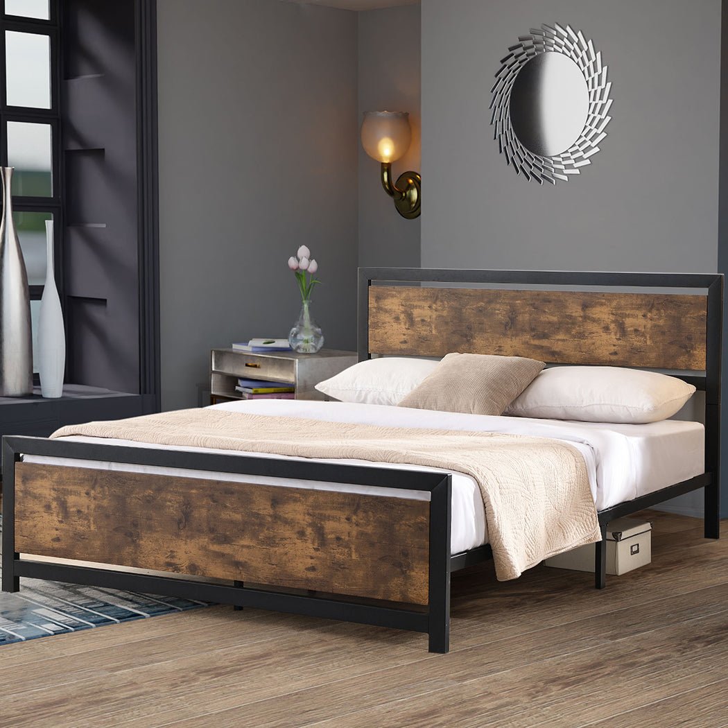 Foundry Industrial Double Bed Frame – Brown - Rivercity House & Home Co. (ABN 18 642 972 209) - Affordable Modern Furniture Australia