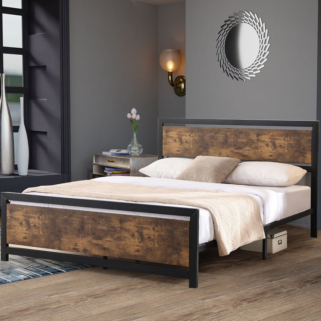 Foundry Industrial Queen Bed Frame – Brown - Rivercity House & Home Co. (ABN 18 642 972 209) - Affordable Modern Furniture Australia