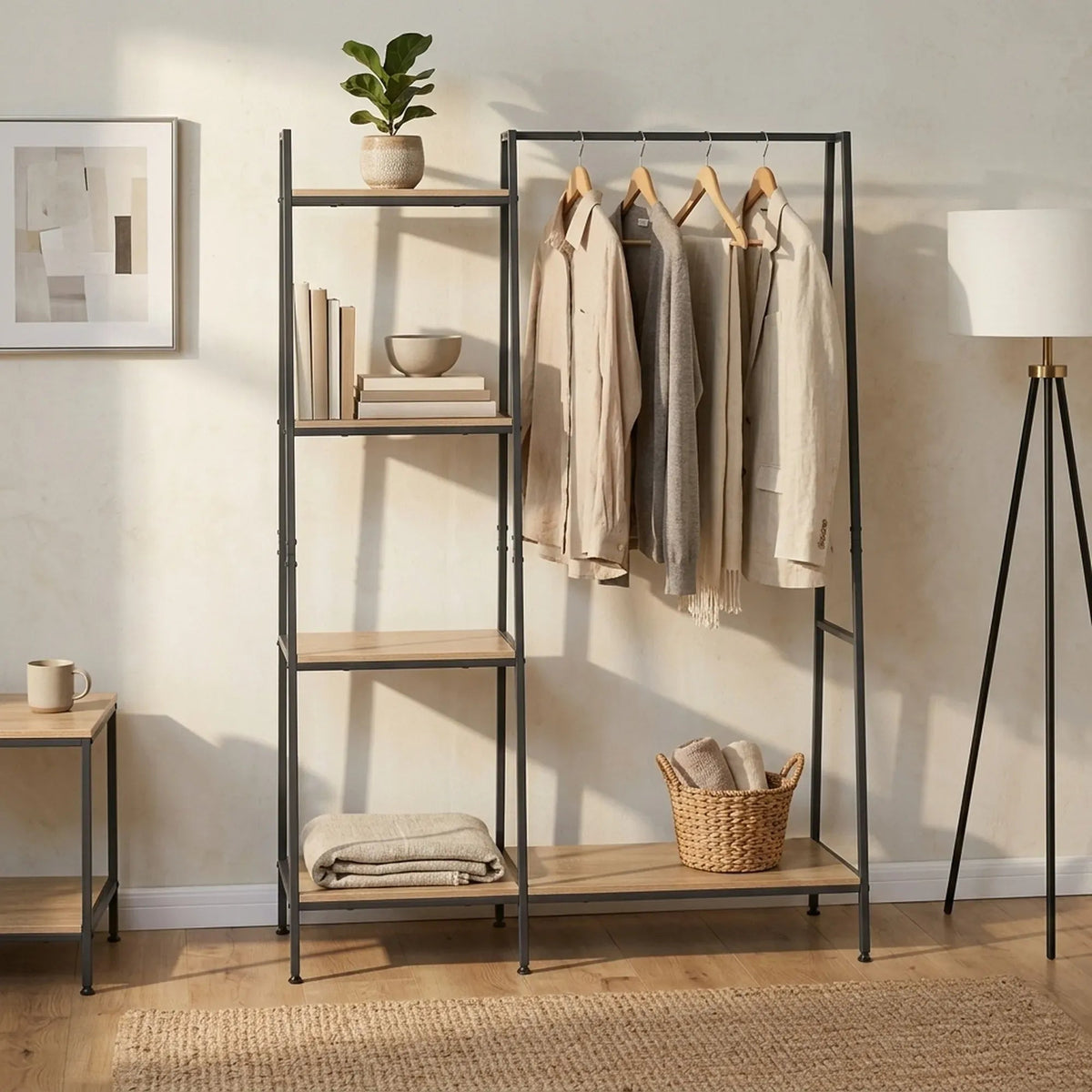 Freestanding 4 Tier Garment Rack with Shelves and Rail - Brown - Home & Garden > Storage > Clothing & Wardrobe Storage - Rivercity House & Home Co. (ABN 18 642 972 209) - Affordable Modern Furniture Australia